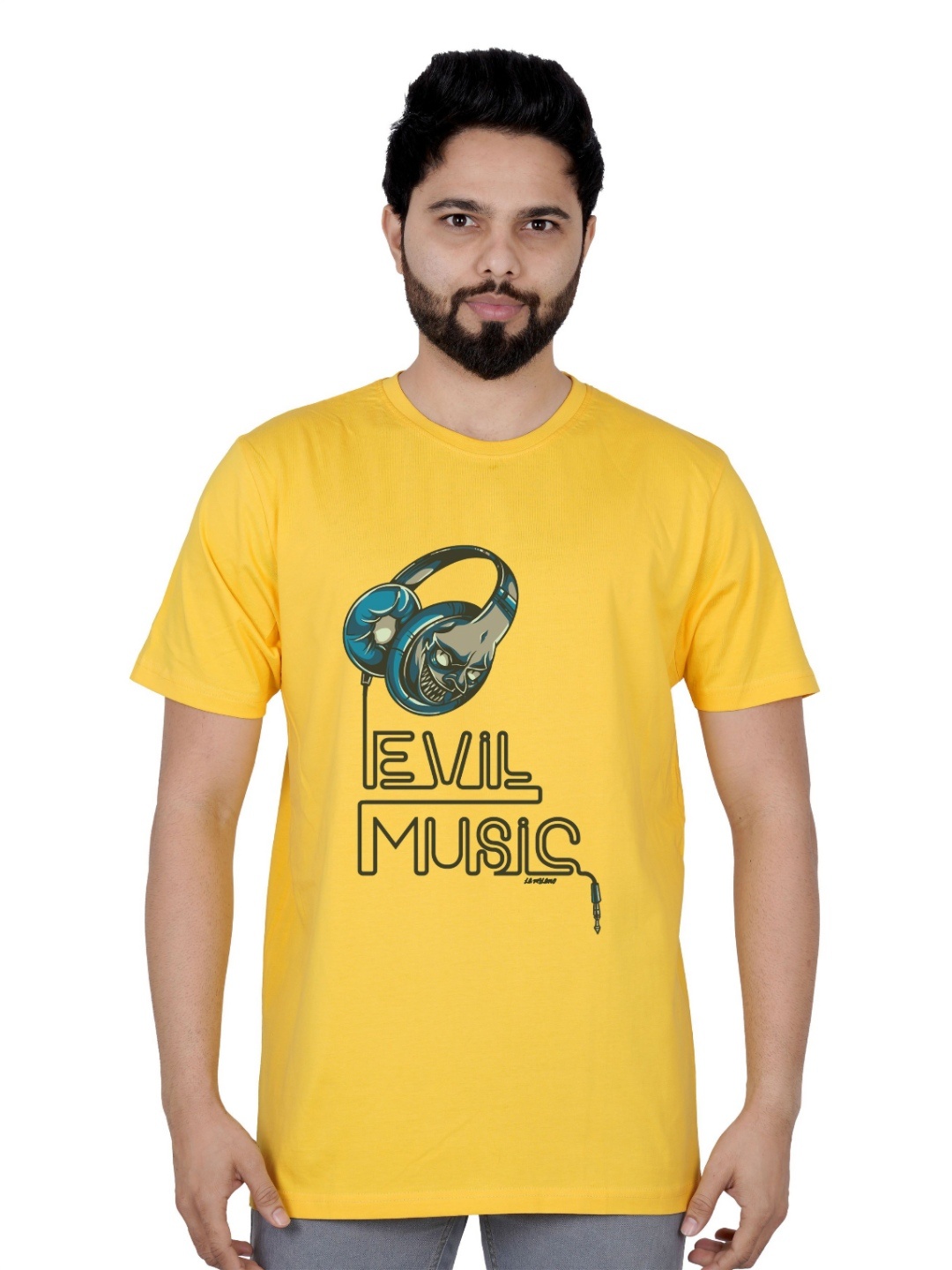 

LA MILANO Men Graphic Printed Round Neck Pure Cotton Slim Fit T-shirt, Yellow