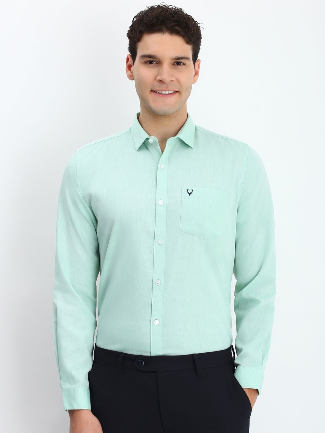 

Allen Solly Men Spread Collar Solid Cotton Slim Fit Formal Shirt, Green