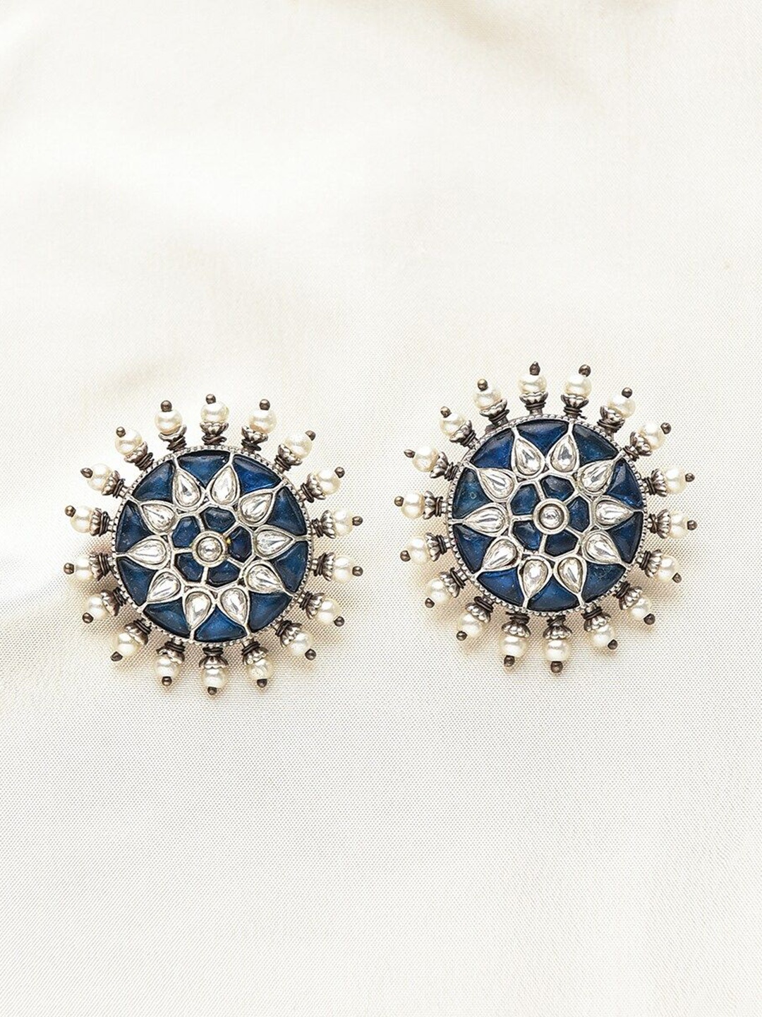 

JAYPORE Stone Studded Contemporary Studs Earrings, Silver