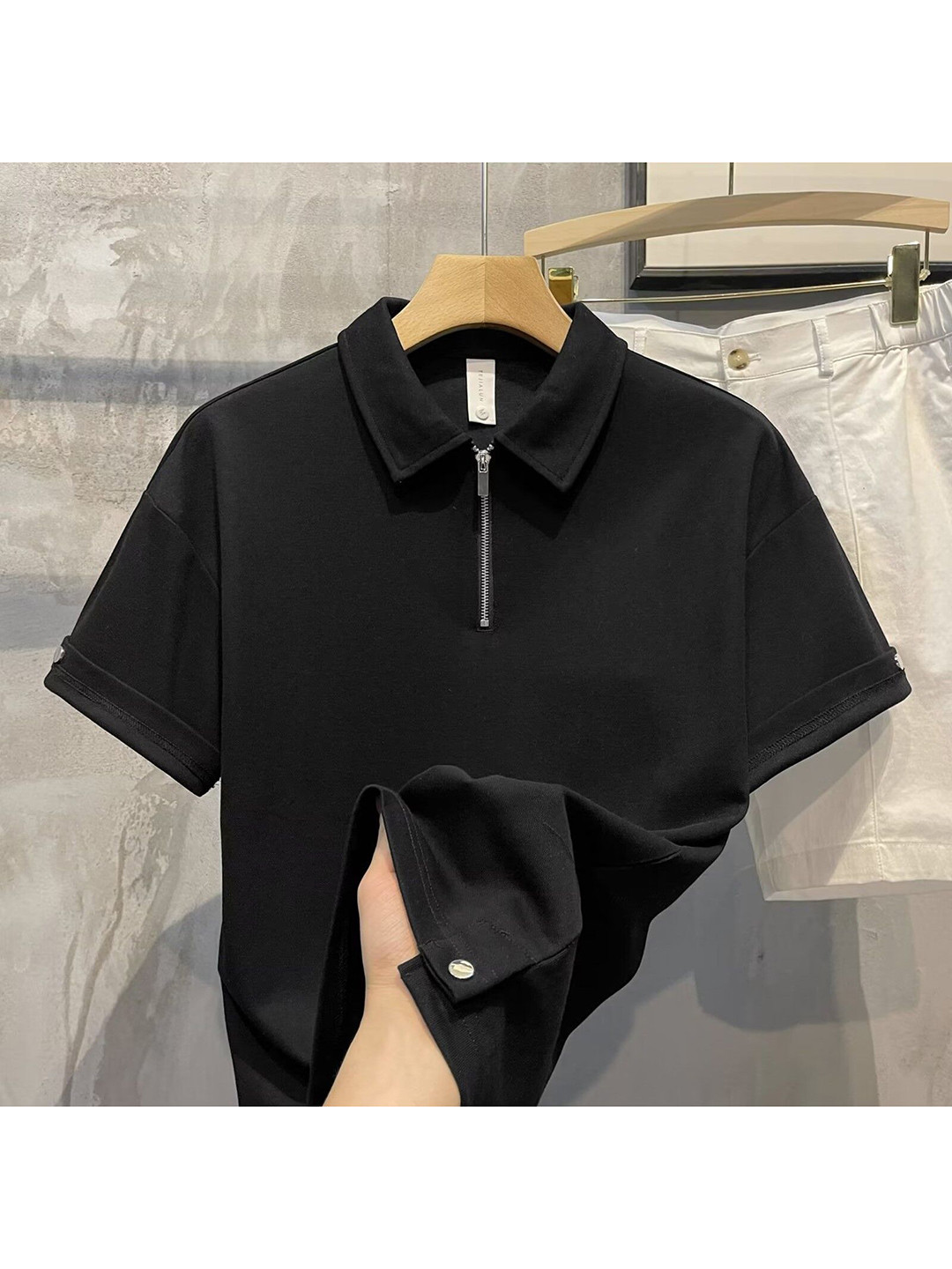

StyleCast Men Polo Collar Pockets T-shirt, Black