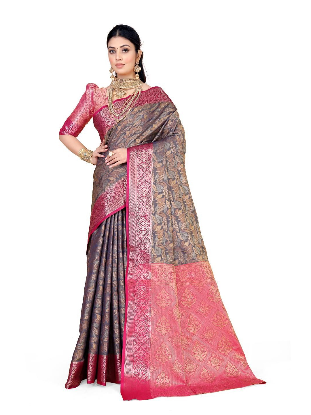 

JAY FASHION Woven Design Zari Banarasi Saree, Camel brown