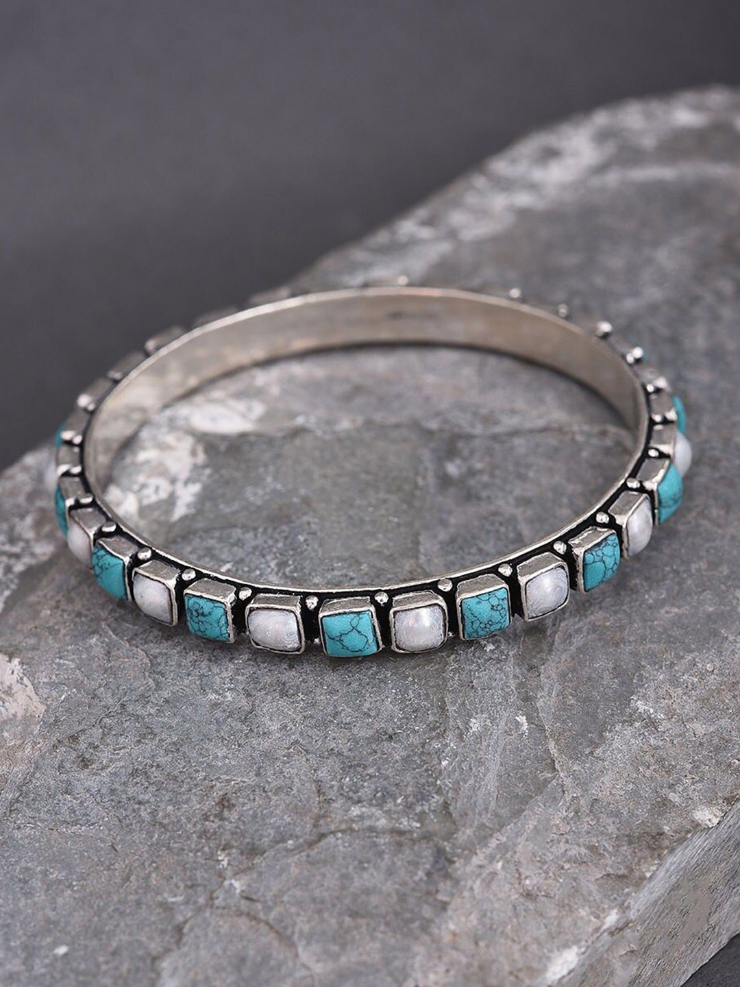 

JAYPORE Silver-Plated Stone Studded Bangle
