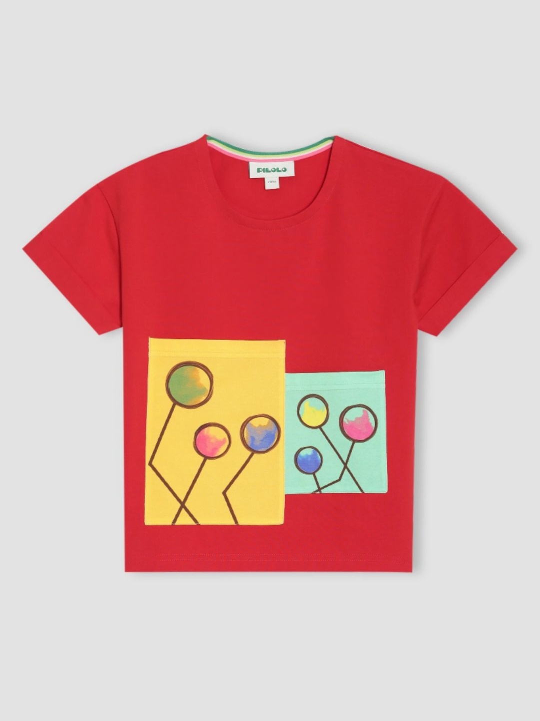 

PILOLO Unisex Kids Graphic Printed Round Neck Cotton T-shirt, Red