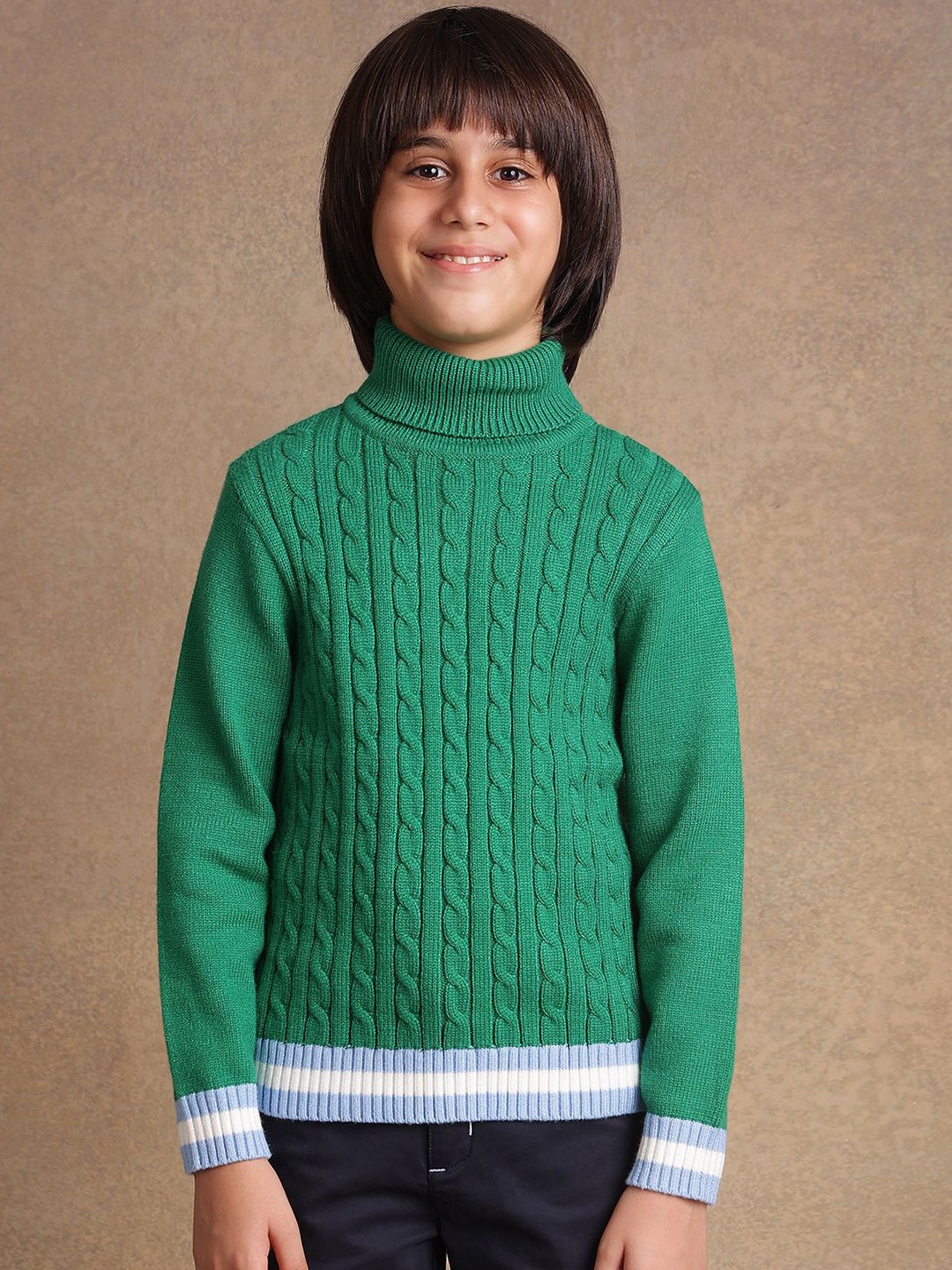

One Friday Boys Cable Knit Pullover, Green