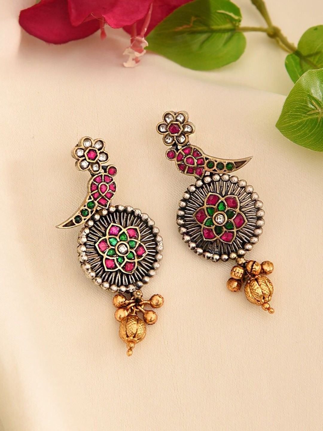 

JAYPORE Pure Silver Oxidised Contemporary Drop Earrings