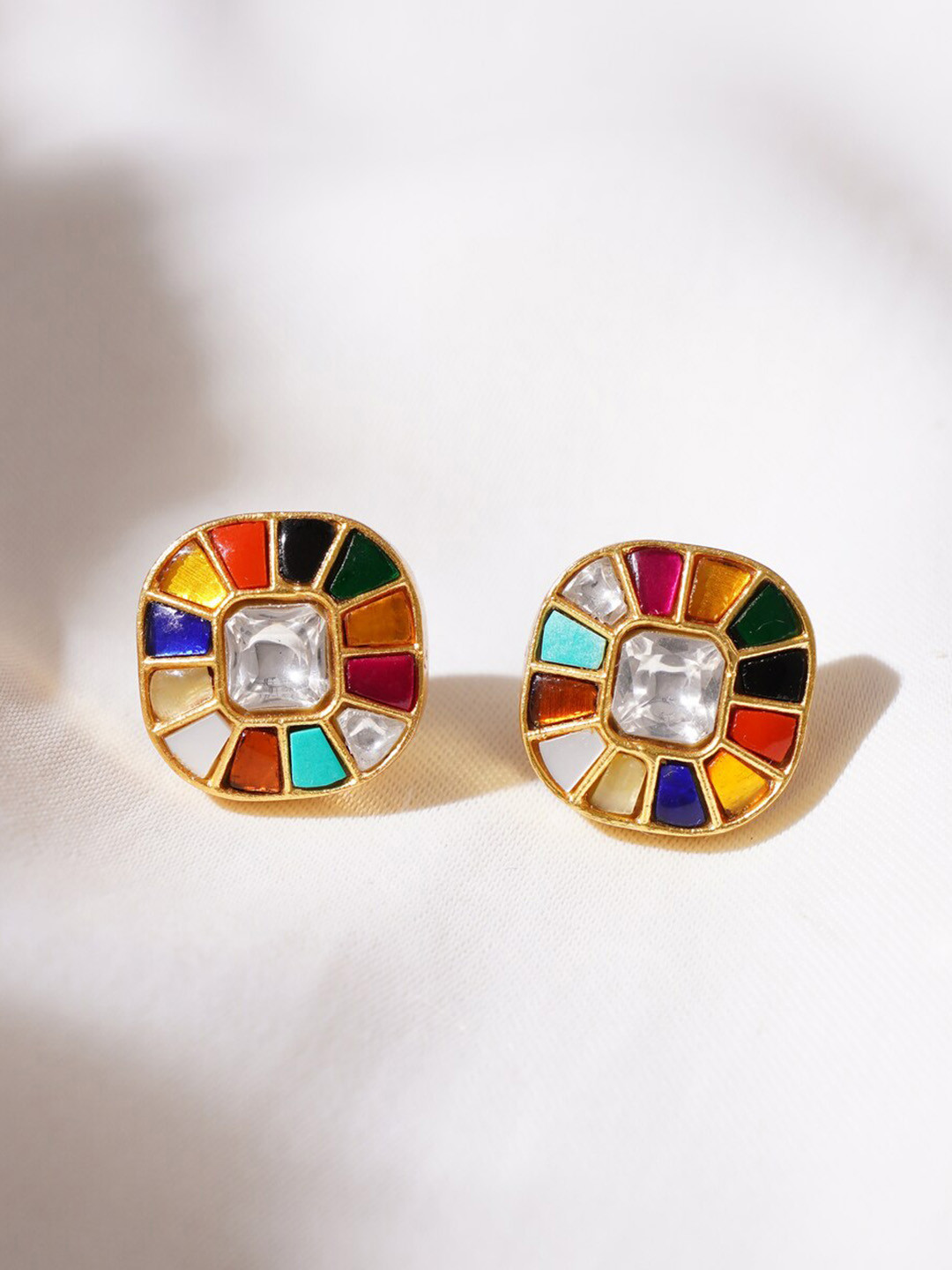 

JAYPORE Gold Plated Artificial Stones Geometric Studs