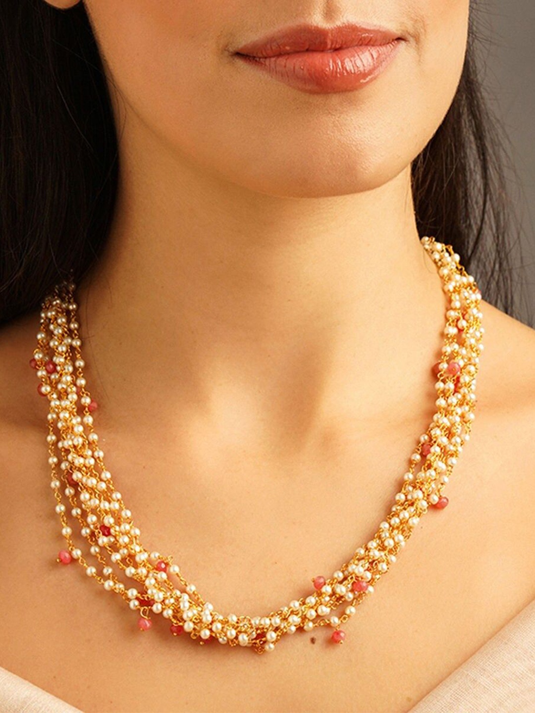 

JAYPORE Brass Pearls Necklace, Gold