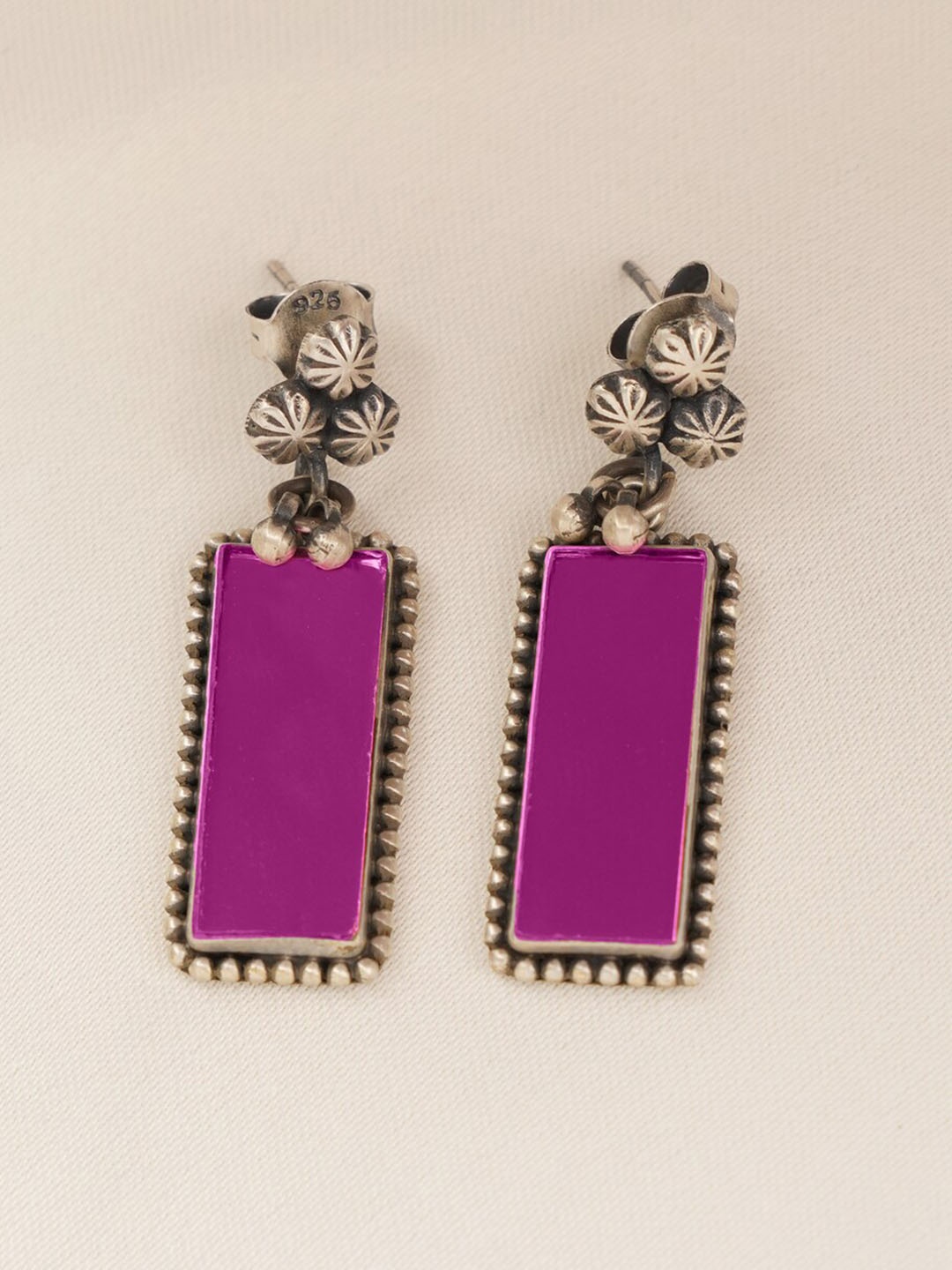 

JAYPORE Silver-Plated Artificial Stones Studded Geometric Drop Earrings