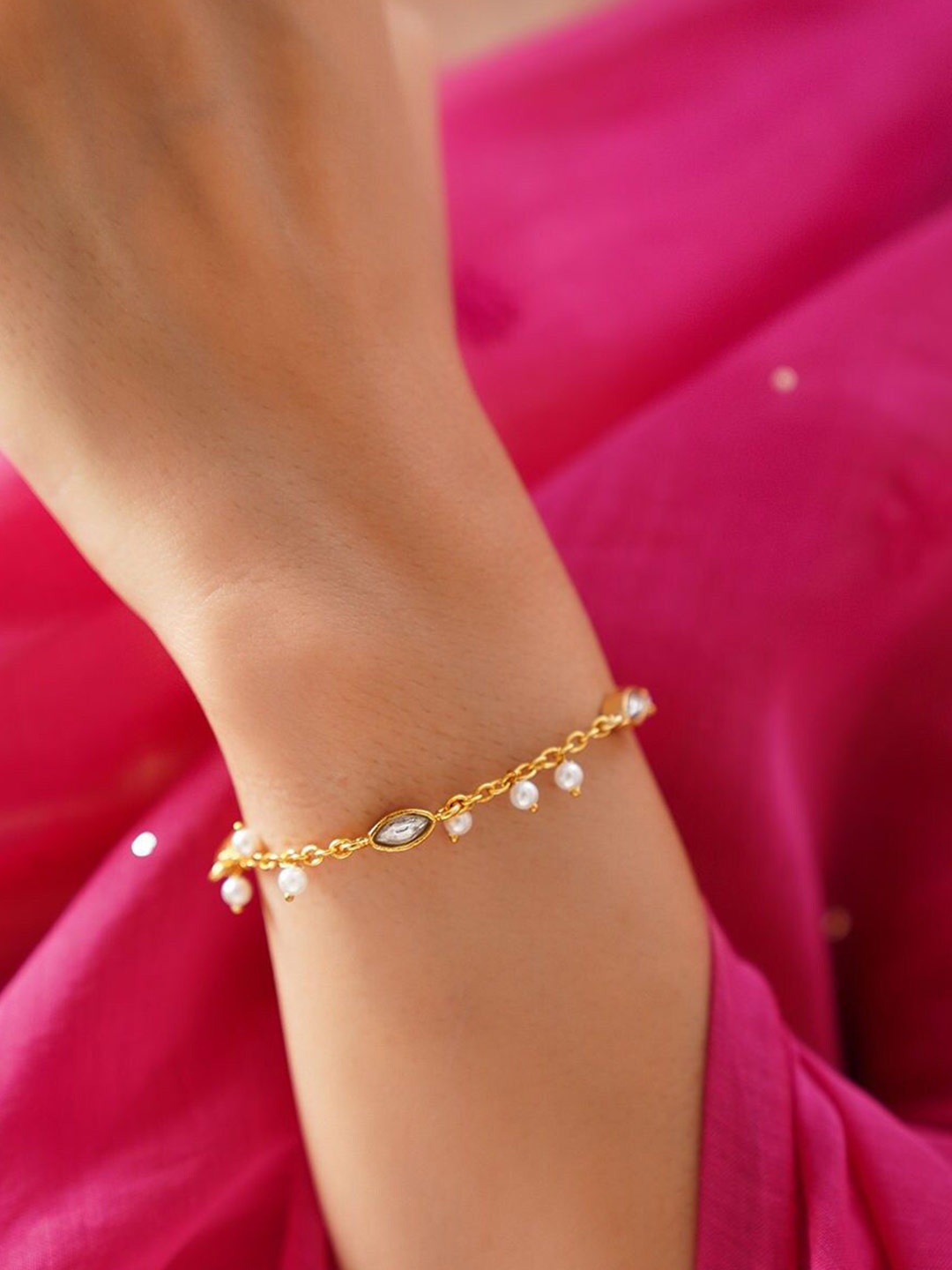 

JAYPORE Silver Gold-Plated Kundan Studded Wraparound Bracelet
