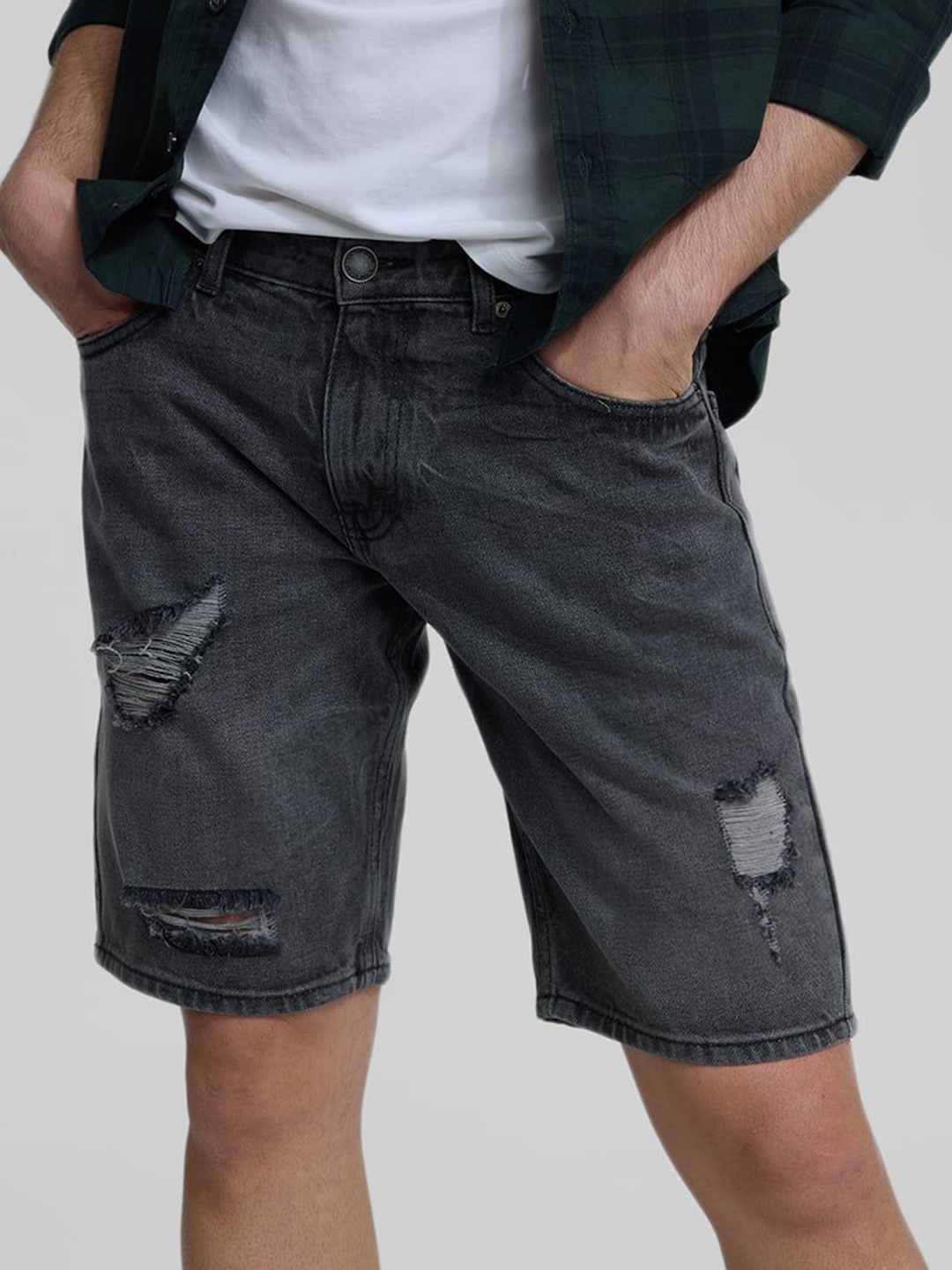 

Snitch Men Denim Shorts, Grey
