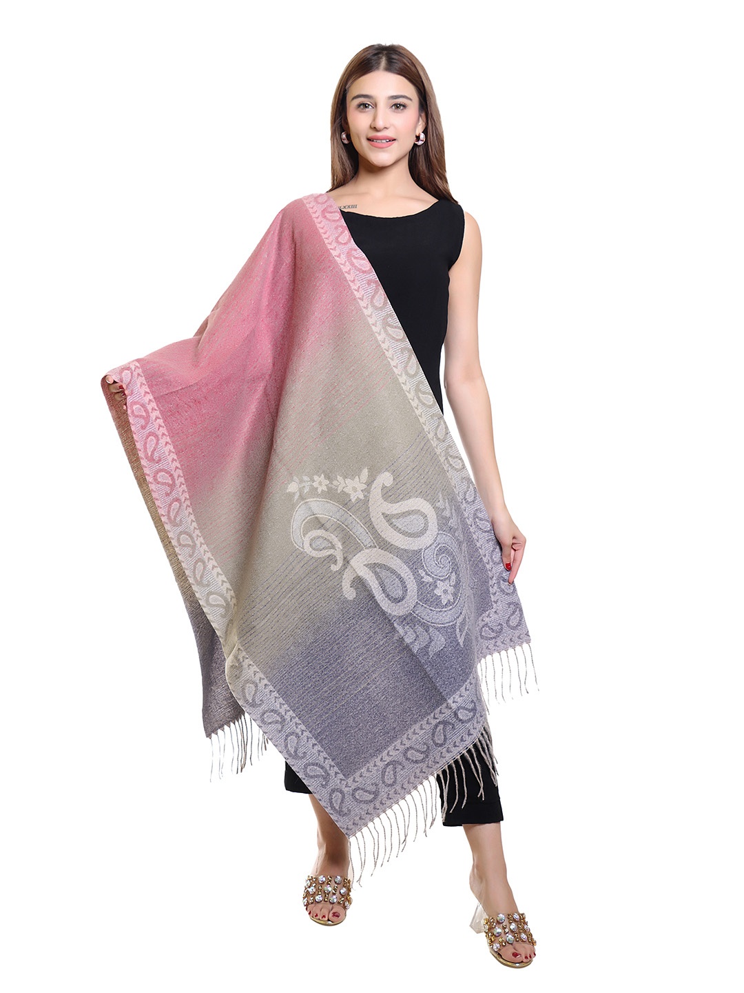 

Oswal International Women Paisley Printed Acrylic Shawl, Pink