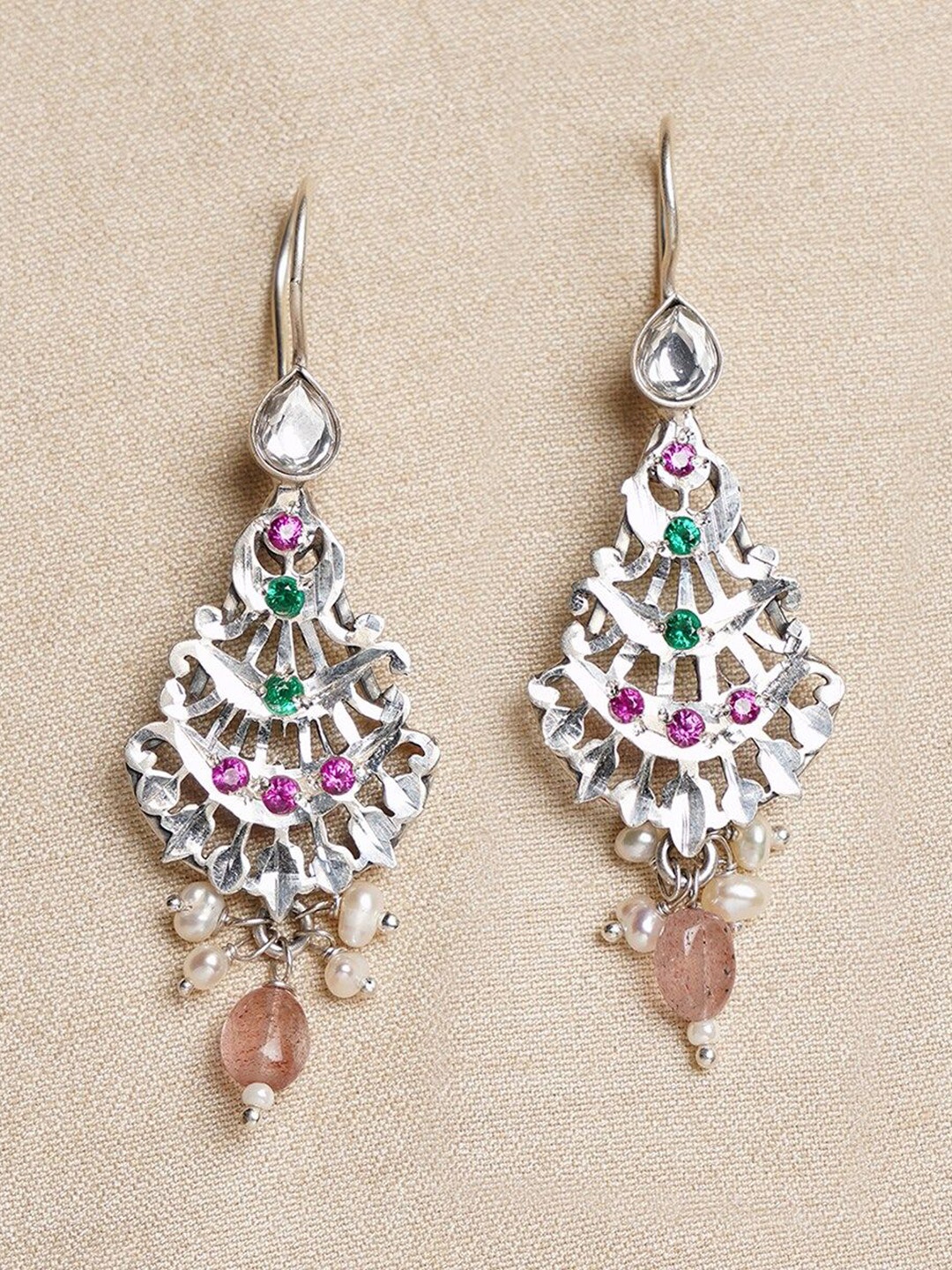 

JAYPORE Silver-Plated Contemporary Beaded Drop Earrings