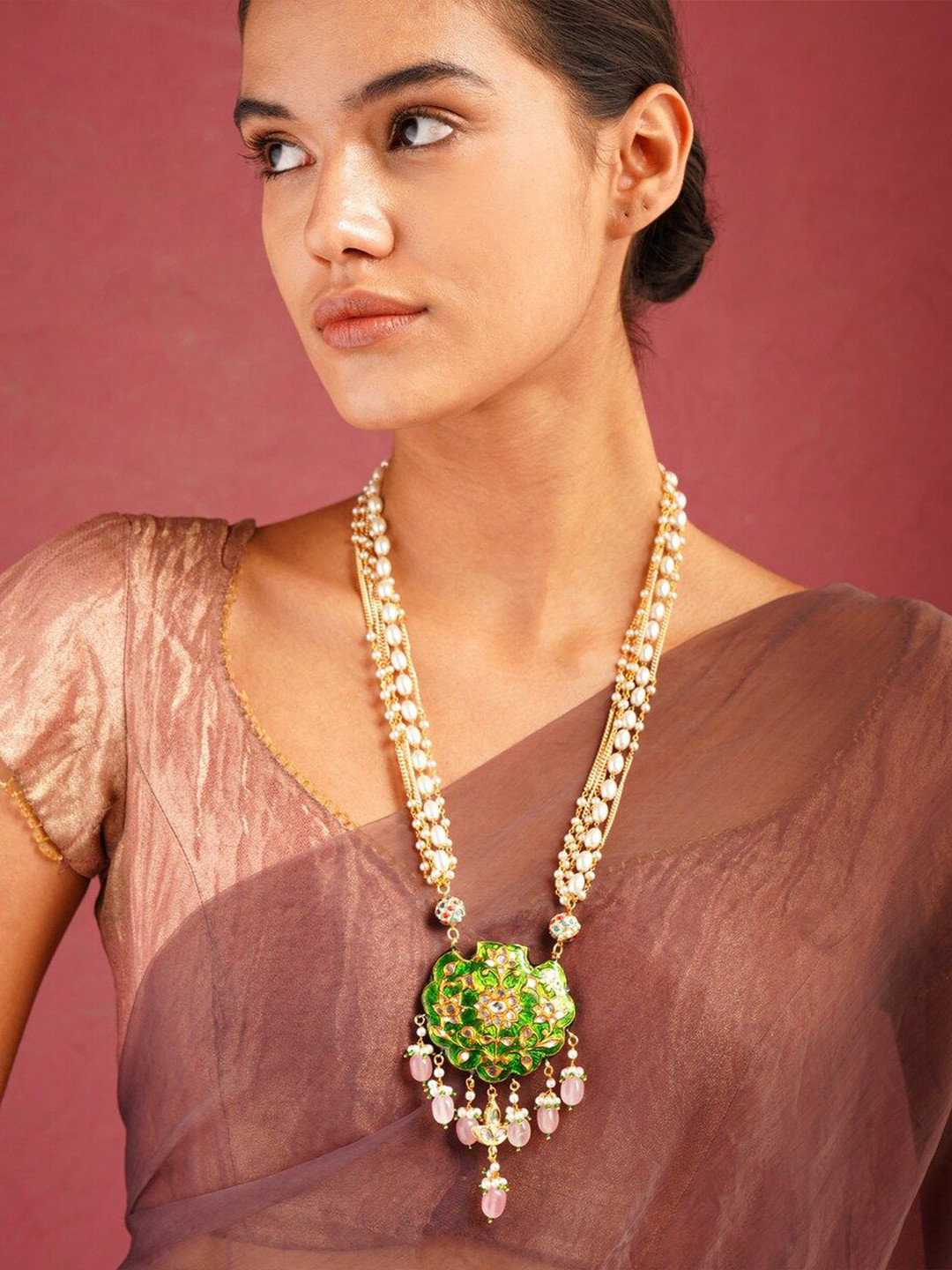 

JAYPORE Kundan & Beaded Necklace, Gold