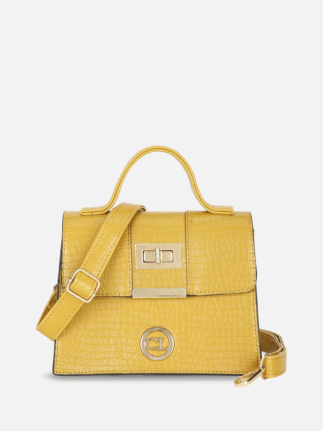 

Carlton London Women Textured Swagger Leather Satchel Bag, Mustard