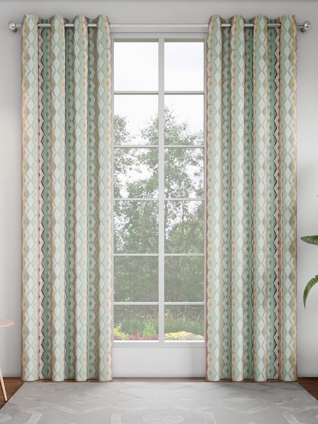 

GM White & Green 2 Pieces Geometric Printed Door Curtain