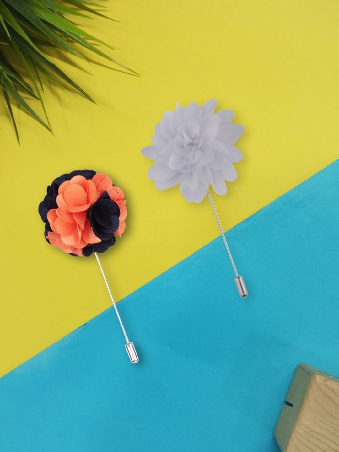 

The Tie Hub Pack Of 2 Men Dahlia Flower Shaped Lapel Pin Brooch, Orange