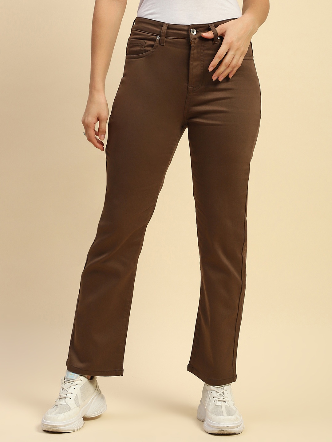

Global Republic Women Relaxed Straight Leg High-Rise Trousers, Coffee brown