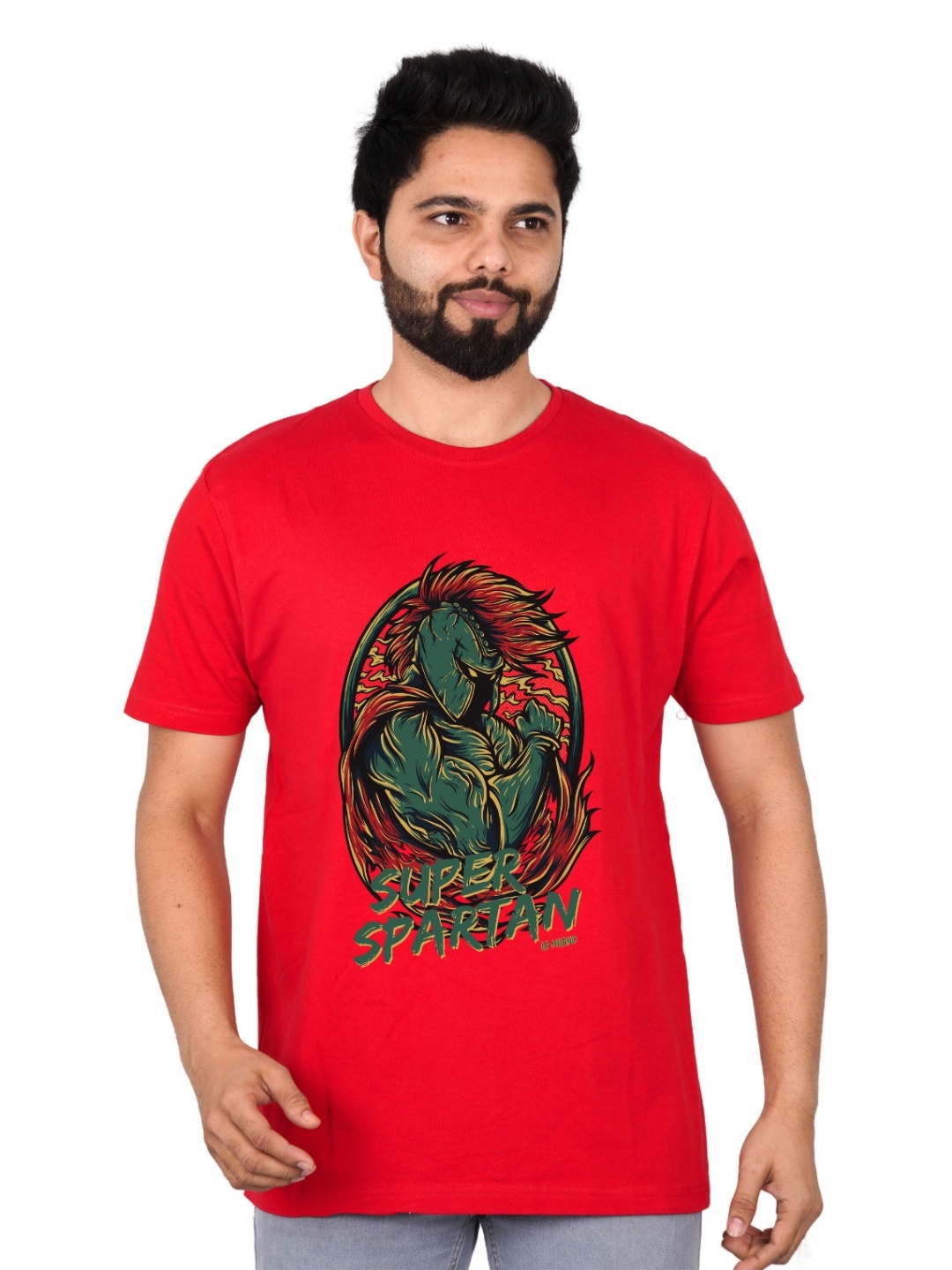 

LA MILANO Men Graphic Printed Round Neck Pure Cotton Slim Fit T-shirt, Red