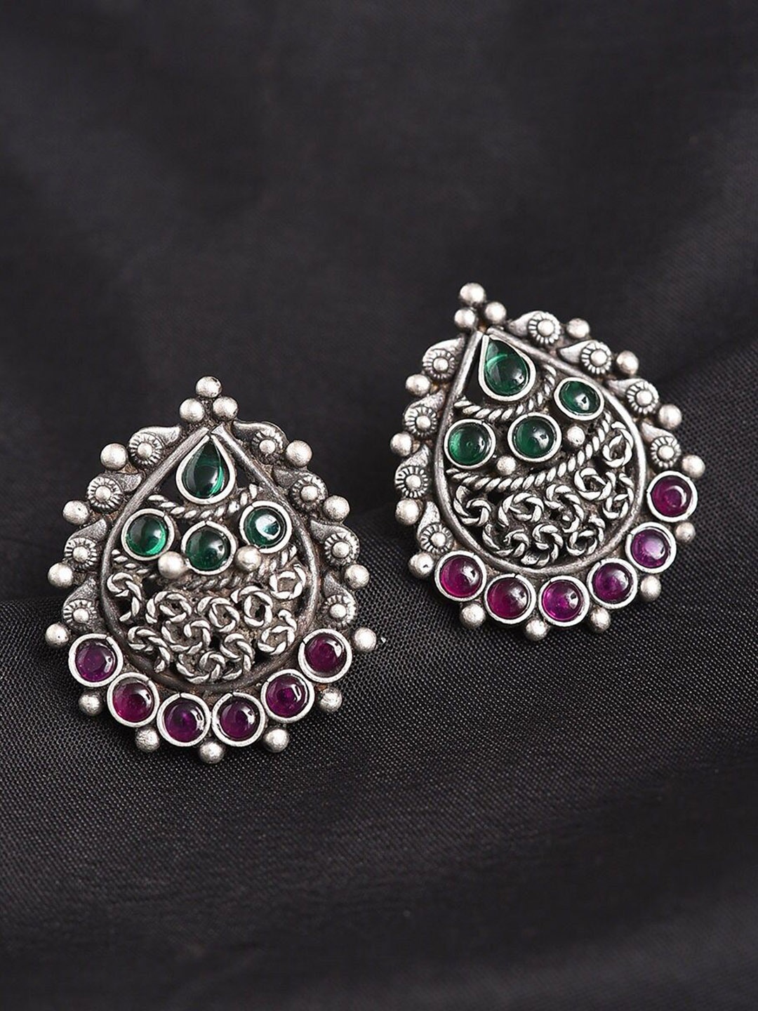 

JAYPORE Artificial Stones Contemporary Studs, Silver
