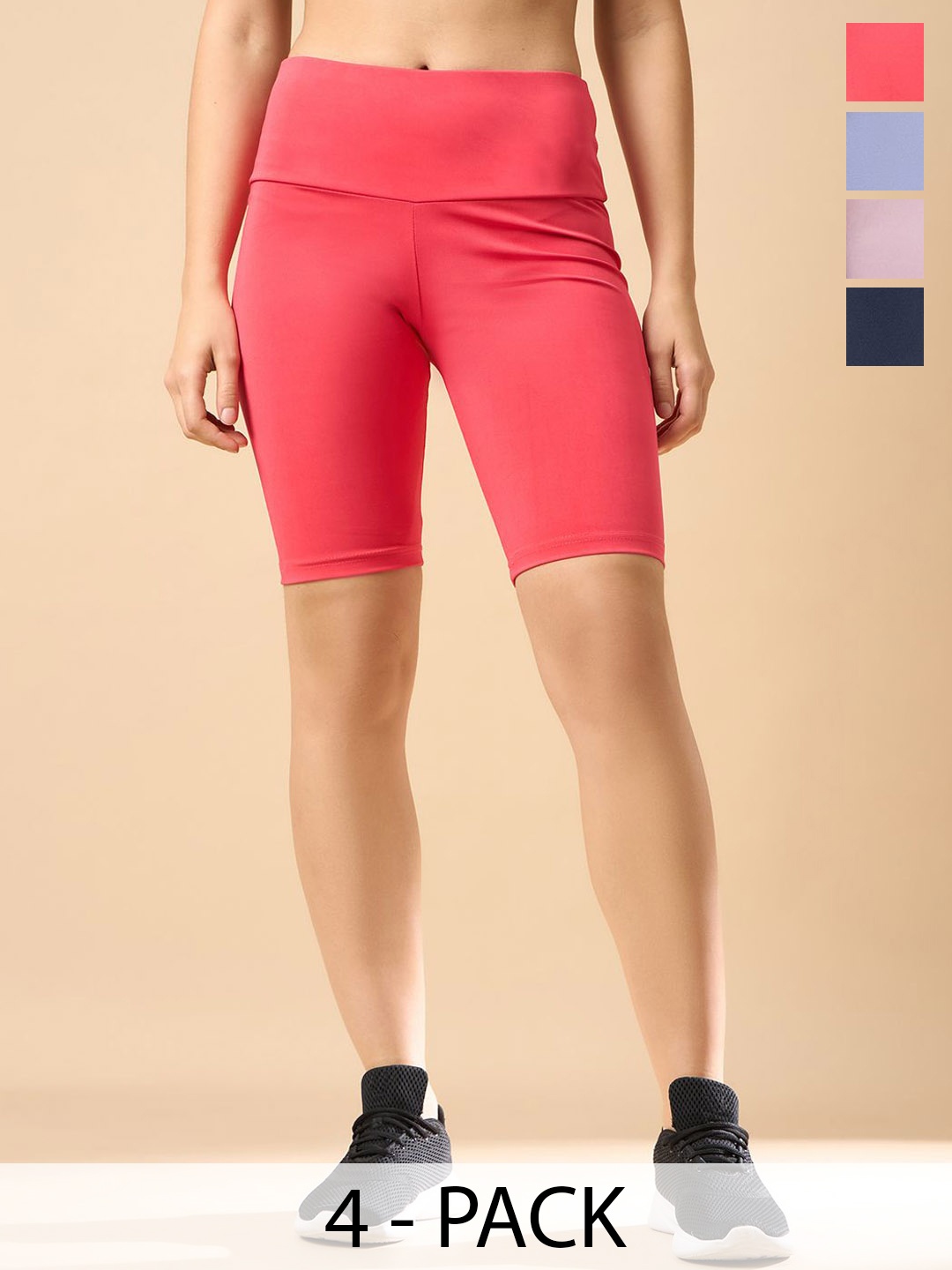 

COLOR CAPITAL Women Pack of 4 Ankle-Length Fly Dry Cycling Shorts, Multi
