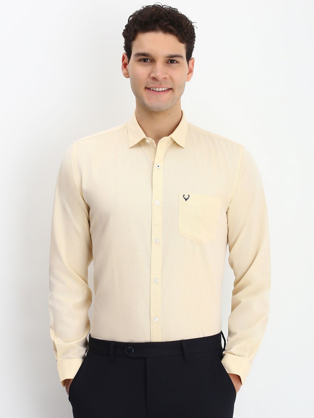 

Allen Solly Men Spread Collar Solid Cotton Slim Fit Formal Shirt, Beige