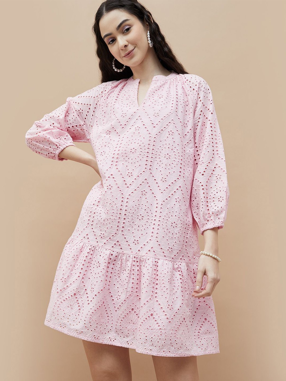 

Colour Me by Melange Puff Sleeve A-Line Dress, Pink