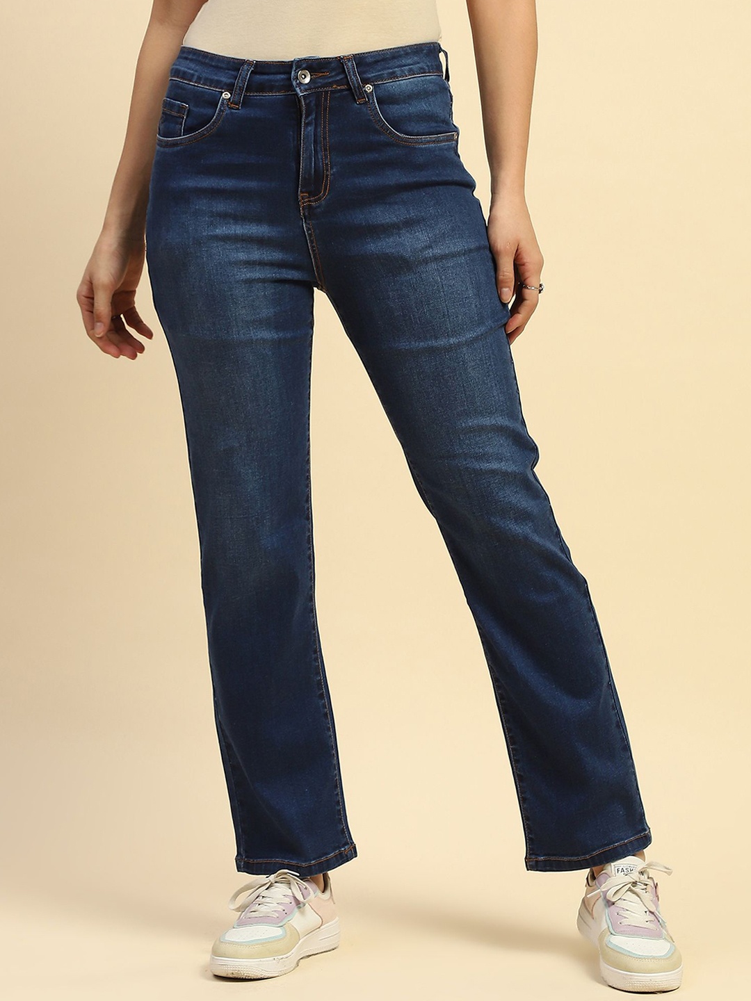 

Global Republic Women Comfort Relaxed Fit High-Rise Light Fade Stretchable Cotton Jeans, Blue