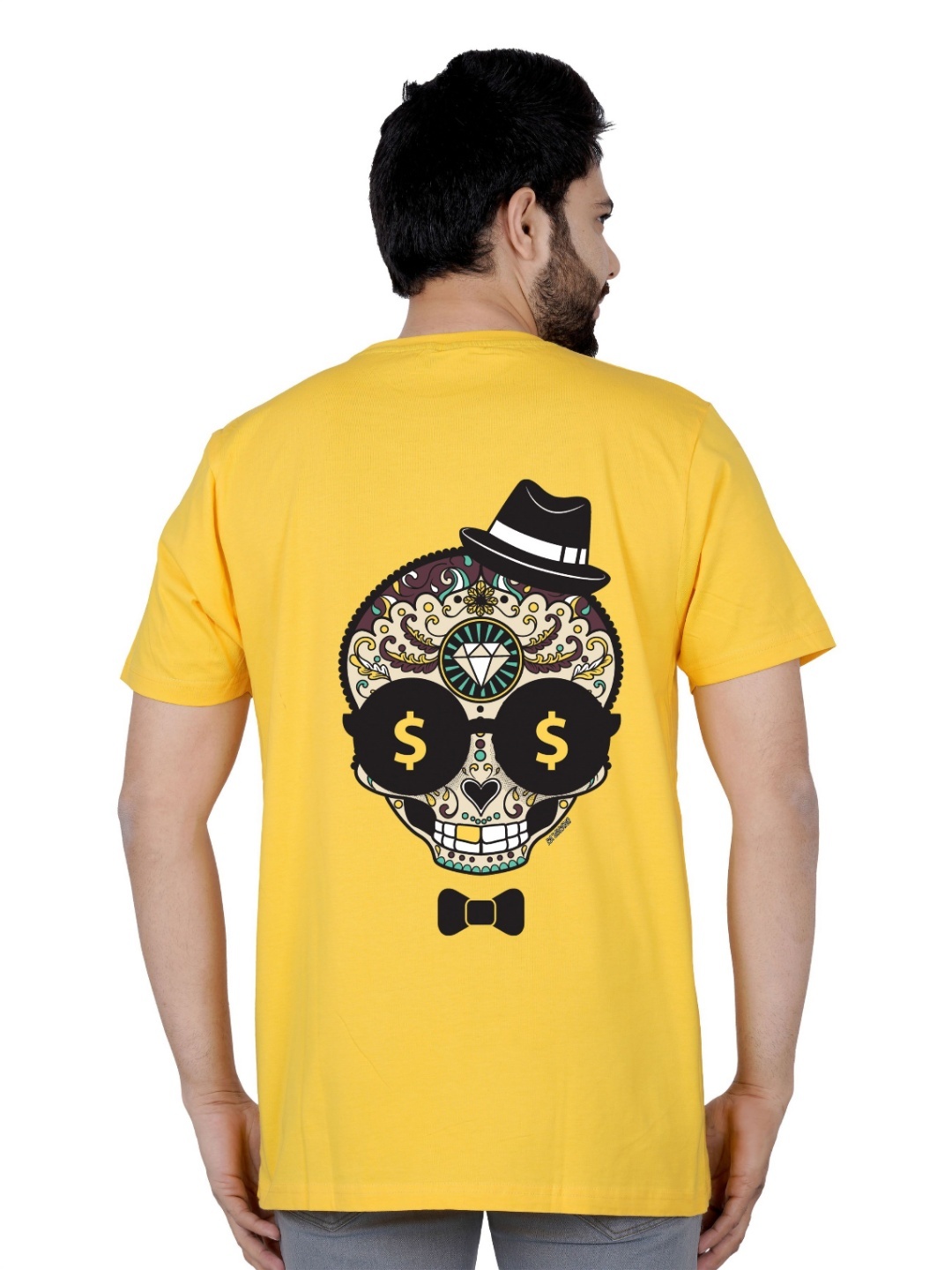 

LA MILANO Men Graphic Printed Round Neck Pure Cotton Slim Fit T-shirt, Yellow