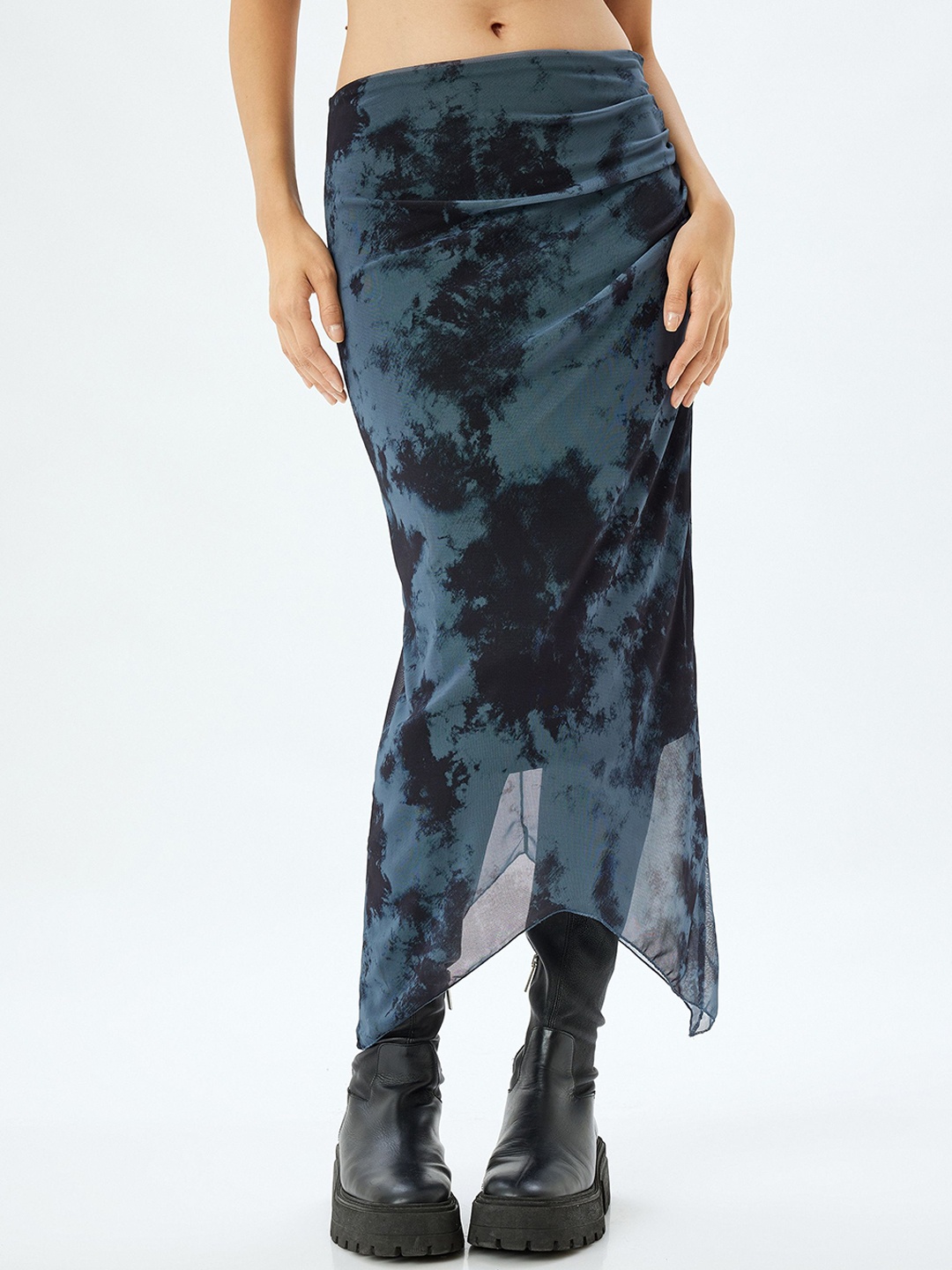 

Koton Women Self Design Printed Straight Midi Skirt, Blue