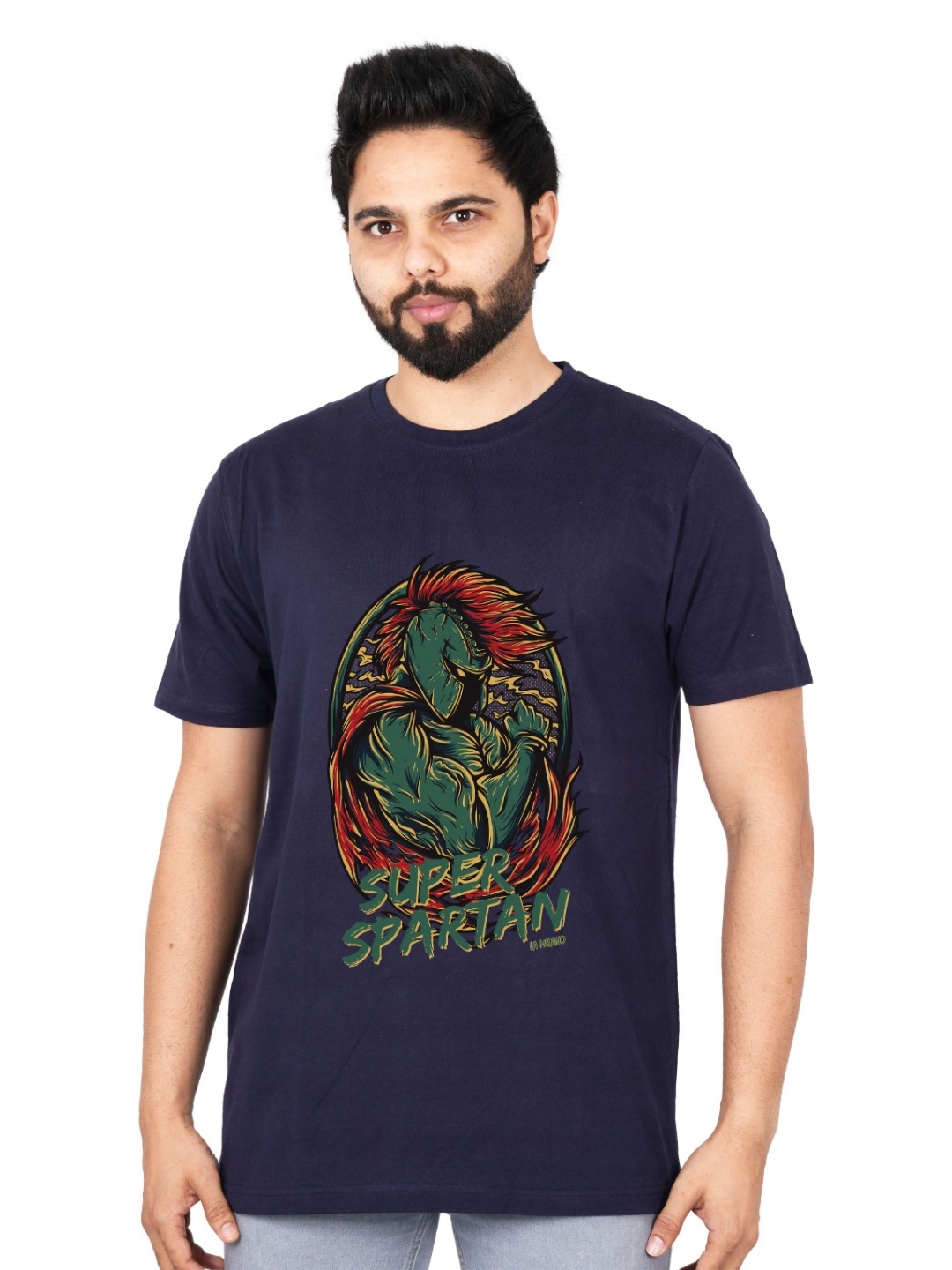 

LA MILANO Men Graphic Printed Round Neck Pure Cotton Slim Fit T-shirt, Navy blue