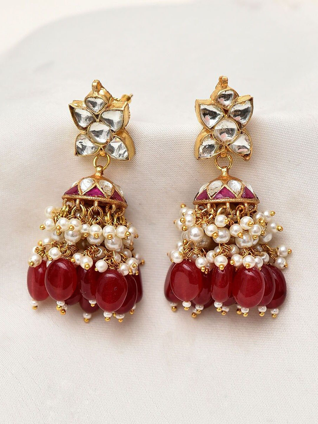 

JAYPORE Kundan Studded Contemporary Jhumkas, Gold