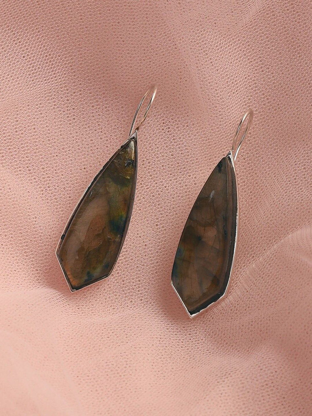 

JAYPORE Quartz Stone Studded Drop Earrings, Silver