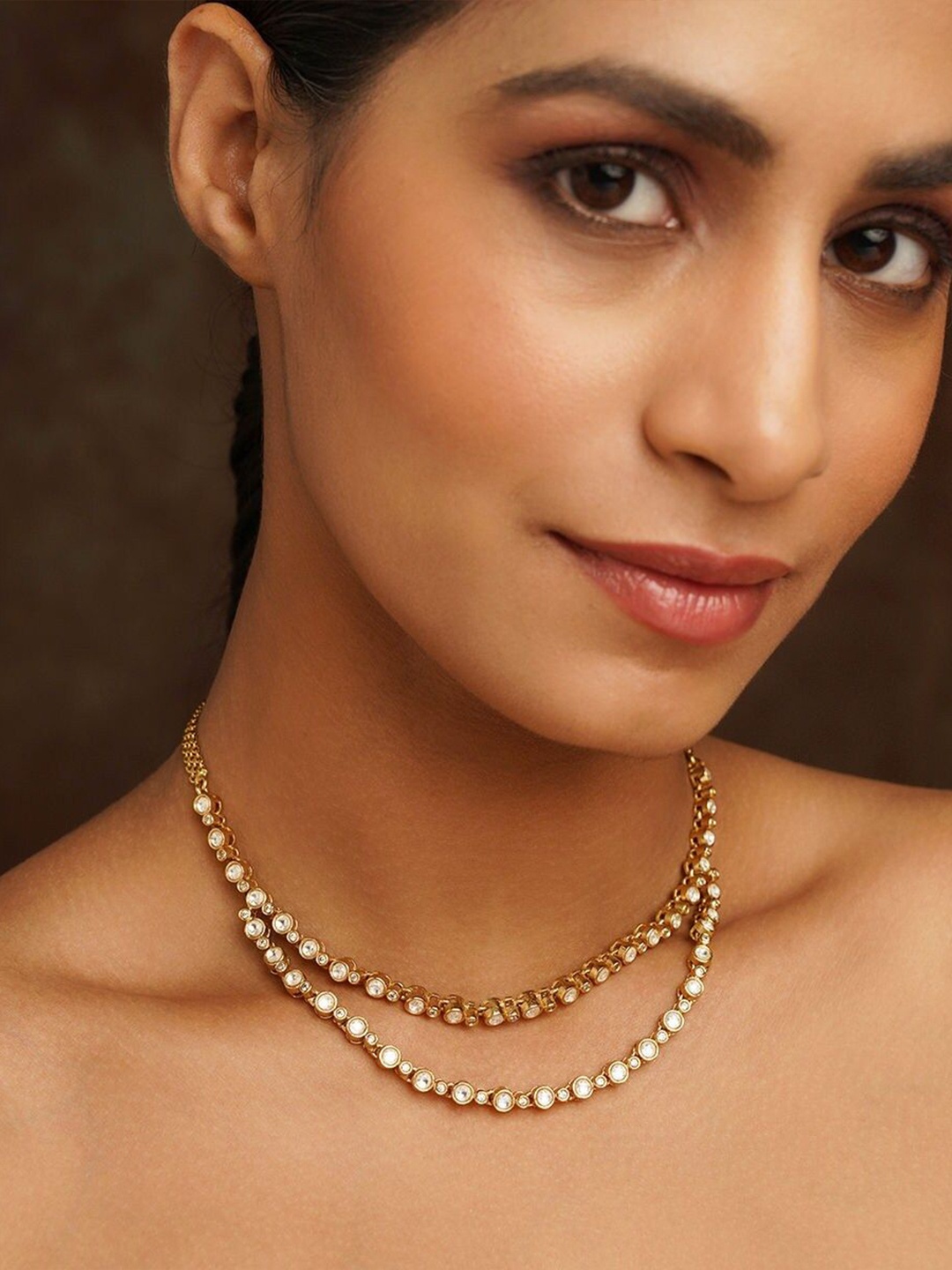 

JAYPORE Kundan Studded Brass Necklace, Gold