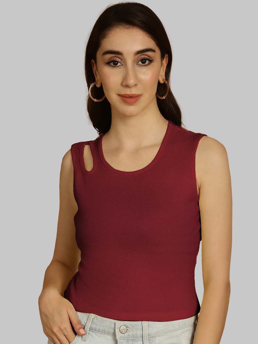 

Friskers Keyhole Neck Cotton Crop Top, Maroon