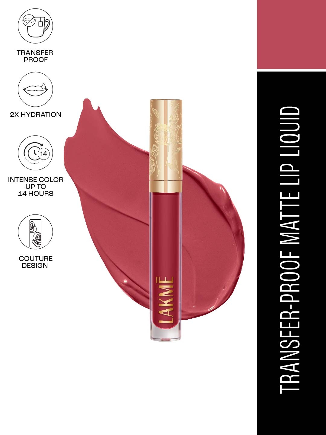 

Lakme Rouge Bloom Waterproof Matte Liquid Lipstick 3.5ml - Delicate Daisy 302, Pink