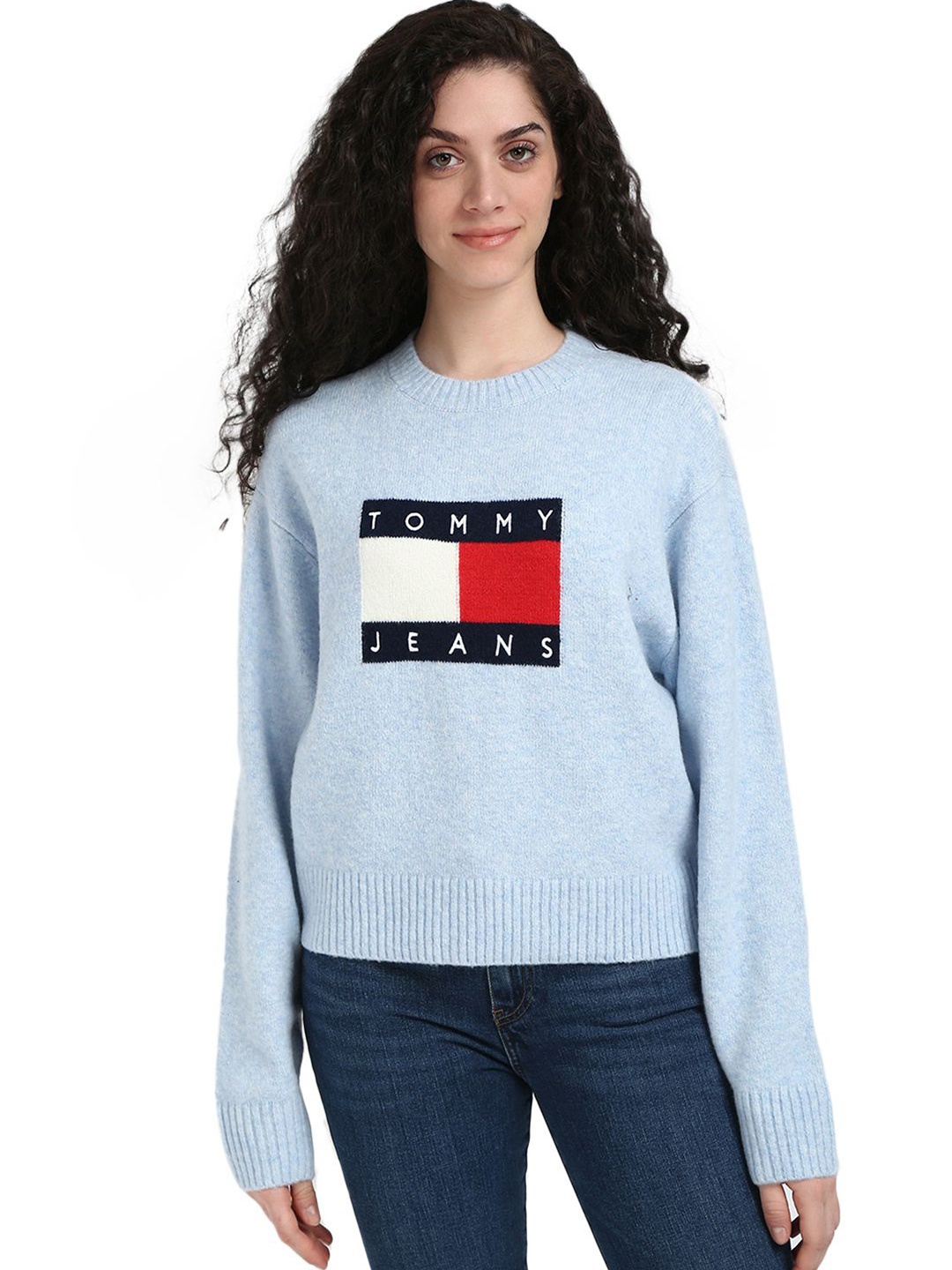 

Tommy Hilfiger Women Typography Knitted Pullover Sweater, Blue