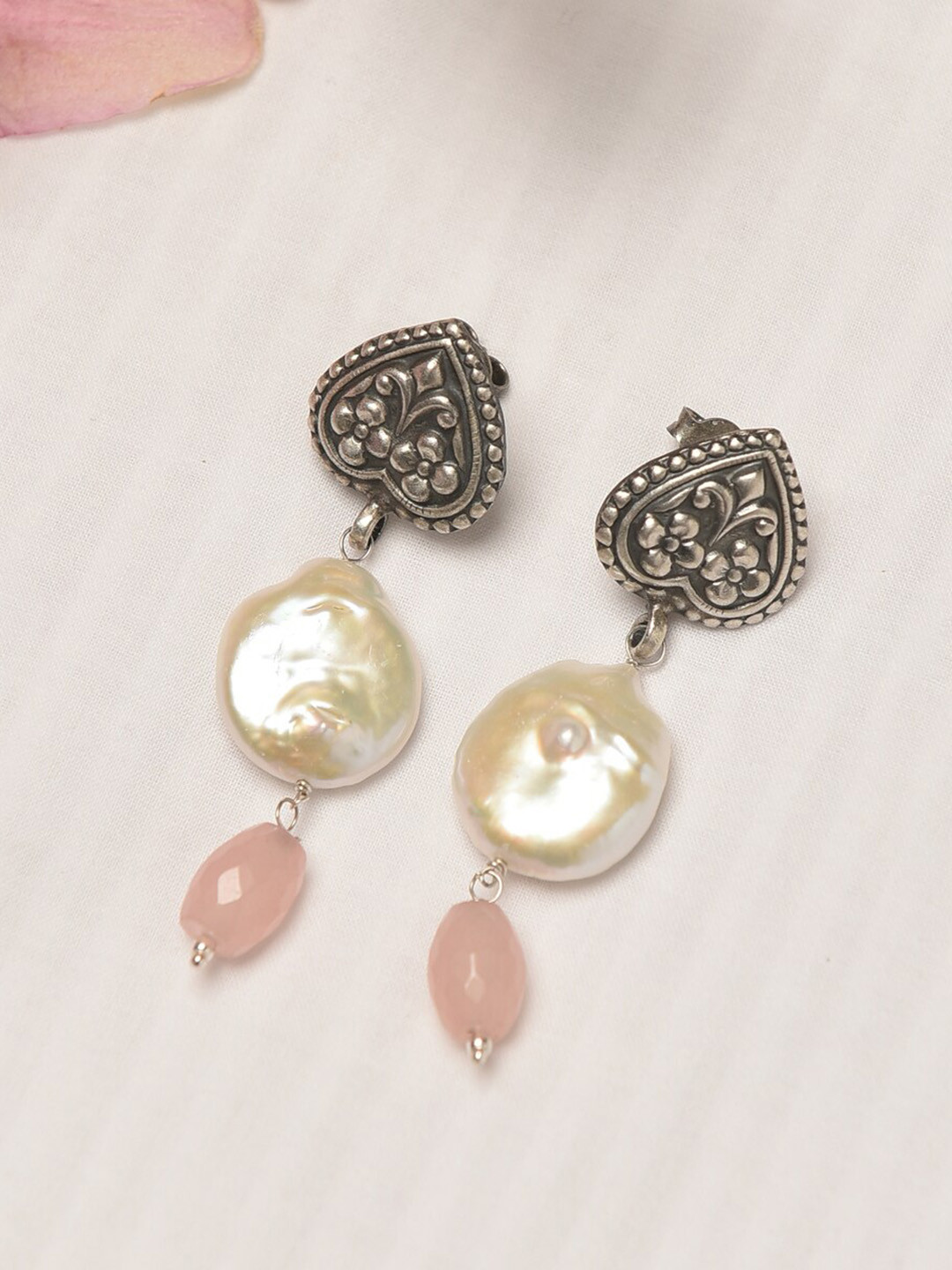 

JAYPORE Artificial Beads Studded Contemporary Drop Earrings, Silver