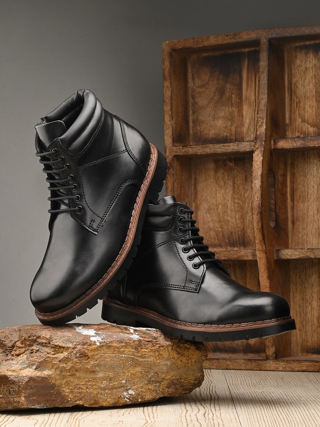 

CARLO ROMANO Men Vegan Leather Lace Up Regular Boots, Black