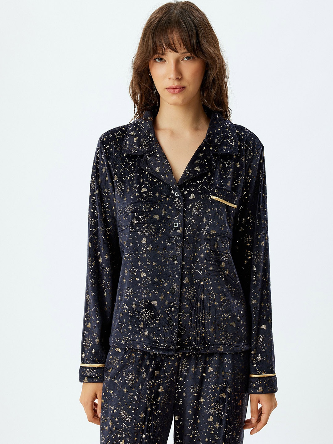 

Koton Women Conversational Printed Night suit, Navy blue