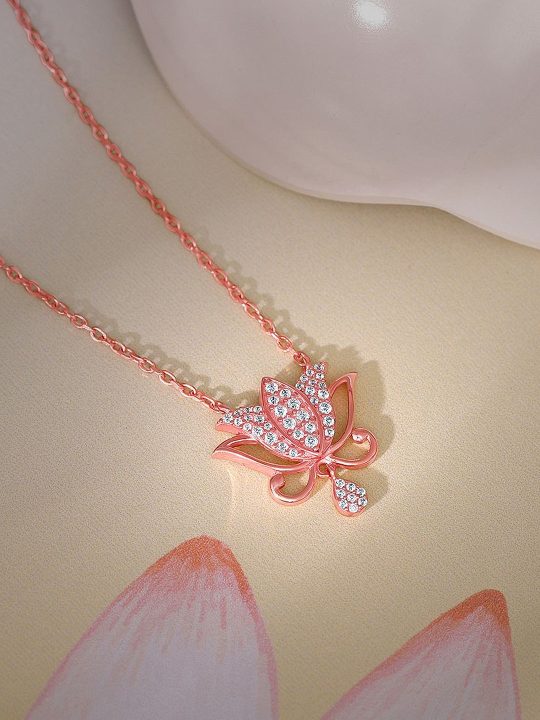 

GIVA 925 Sterling Silver Rose Gold-Plated Stone Studded Salikan Necklace