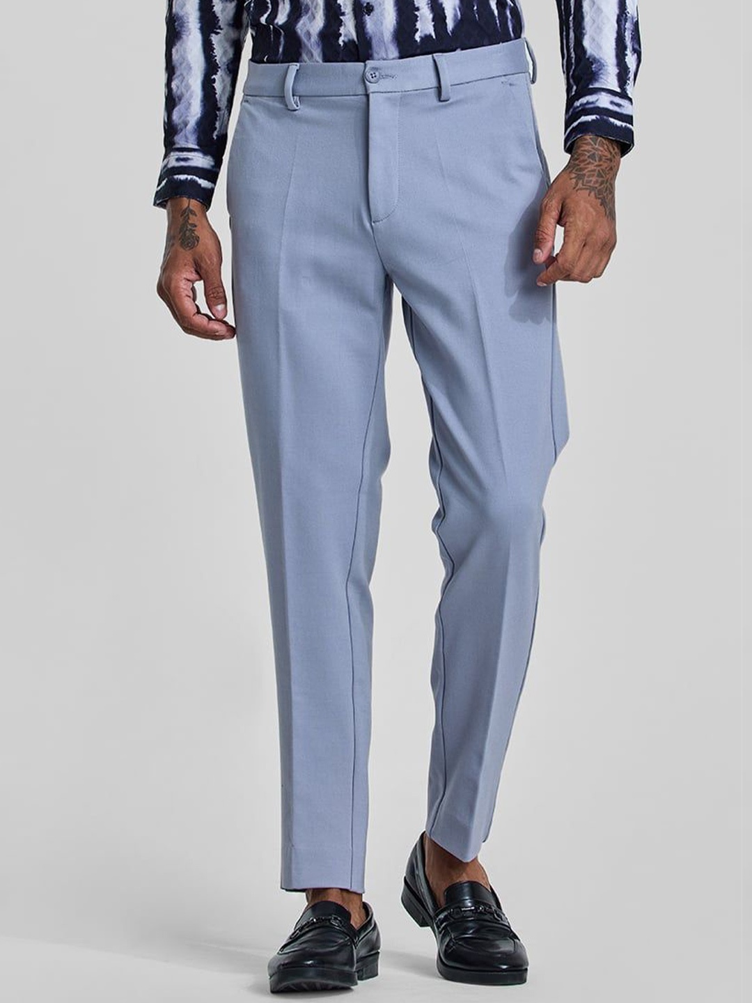 

Snitch Men Smart Slim Fit Trousers, Blue