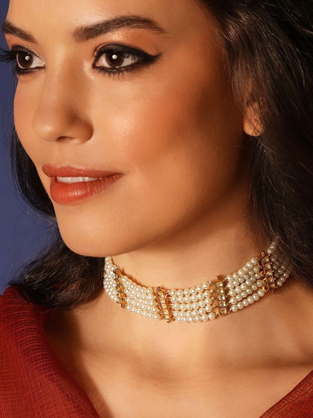 

JAYPORE Stone Studded & Beaded Necklace, Gold