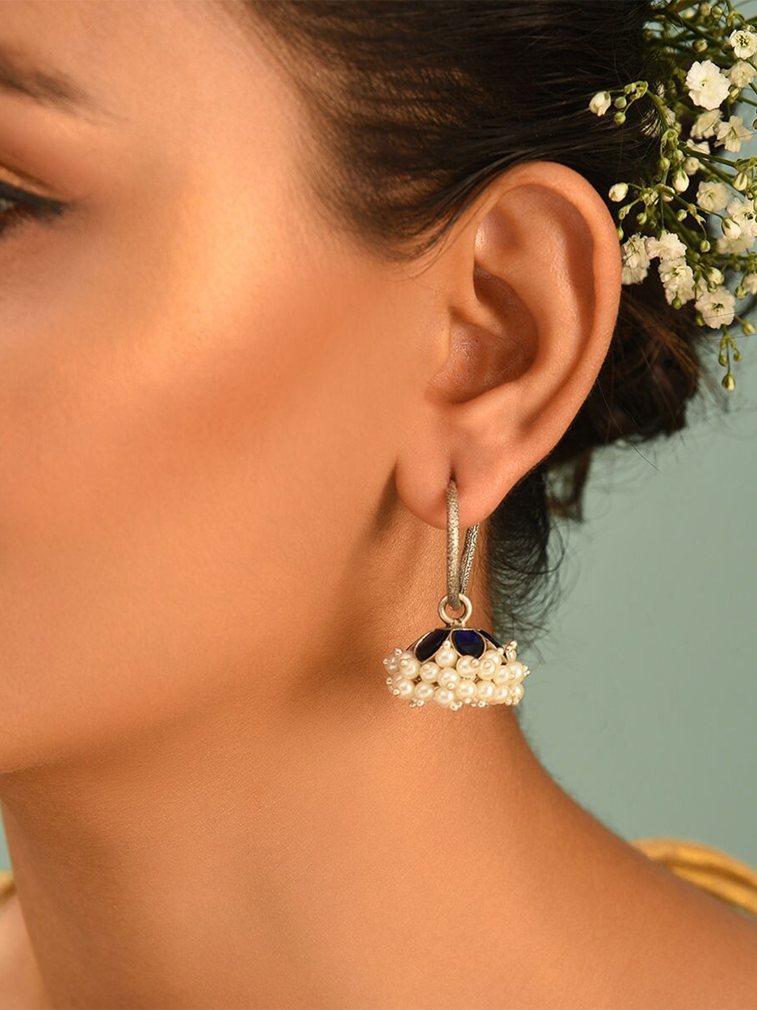 

JAYPORE Silver-Plated Contemporary Jhumkas Earrings