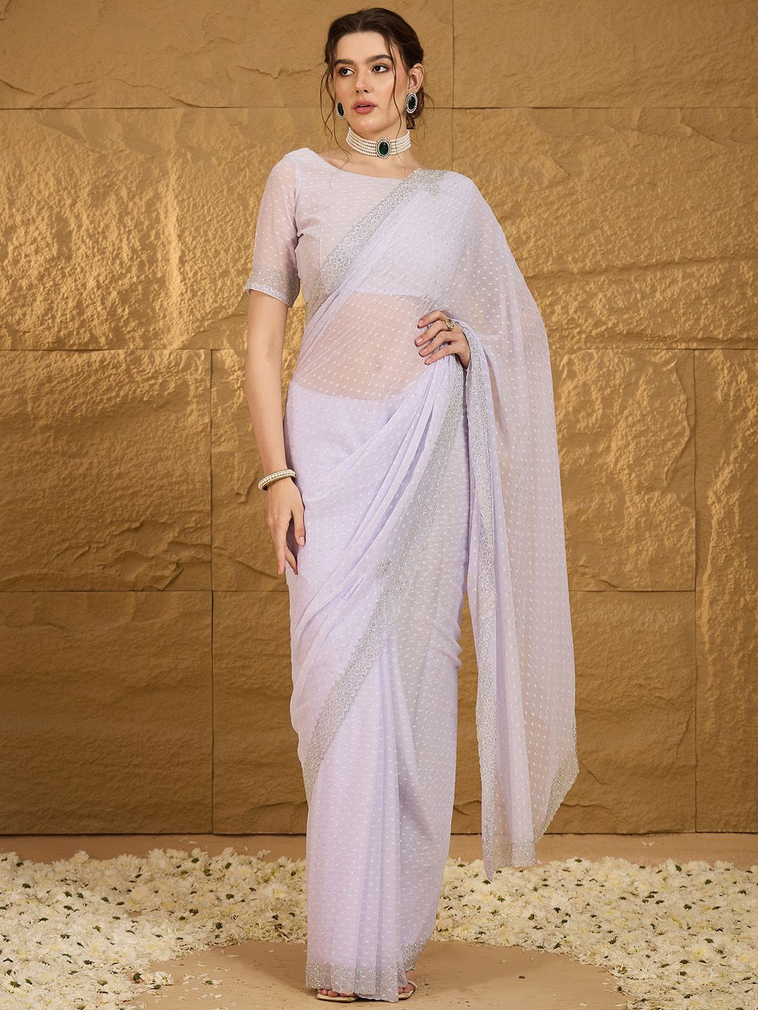 

Anouk Embellished Party Wear Saree, Lavender