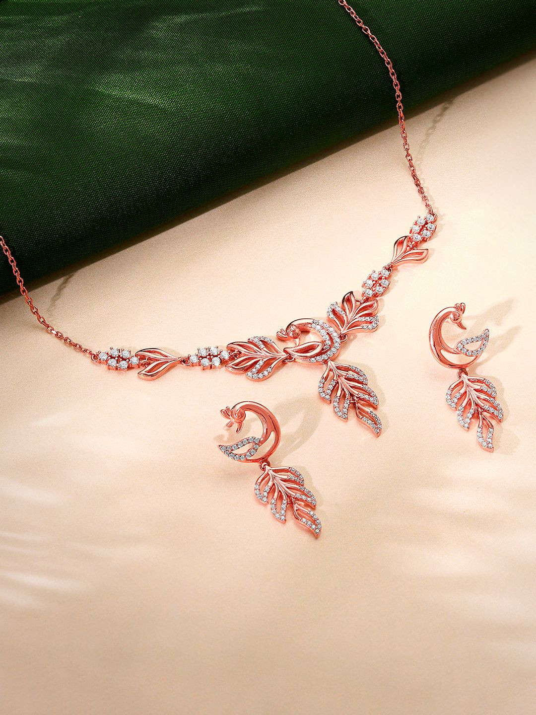 

GIVA 925 Silver Rose Gold-Plated Stone-Studded Jewellery Set