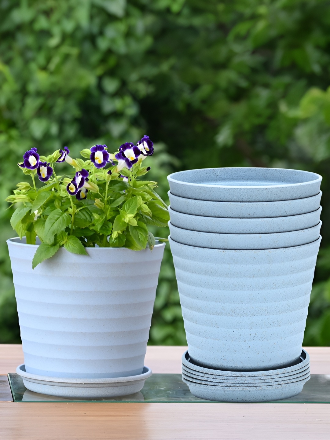 

eha Blue 6 Pieces Textured Planter With Holder