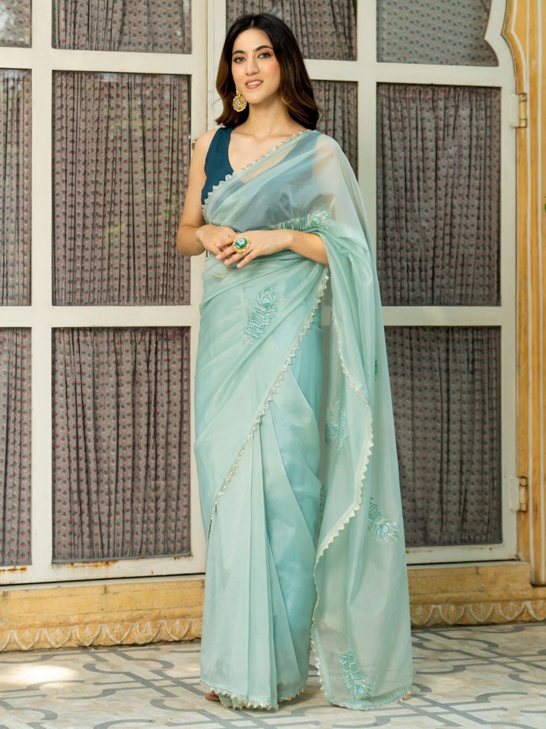 

HOUSE OF JAMOTI Women Organza Saree, Blue