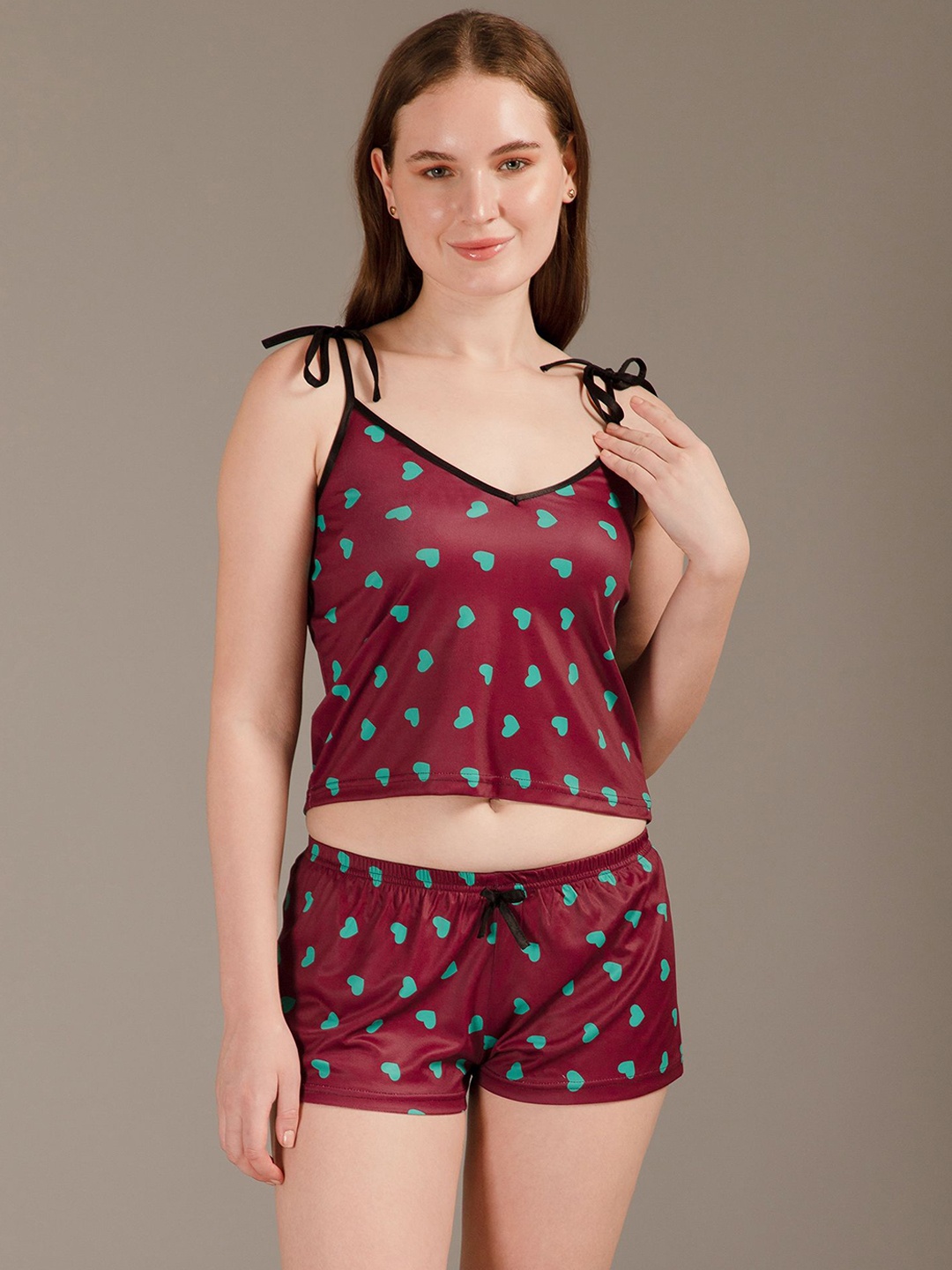 

Louis Bayrad Women Printed Night suit, Maroon