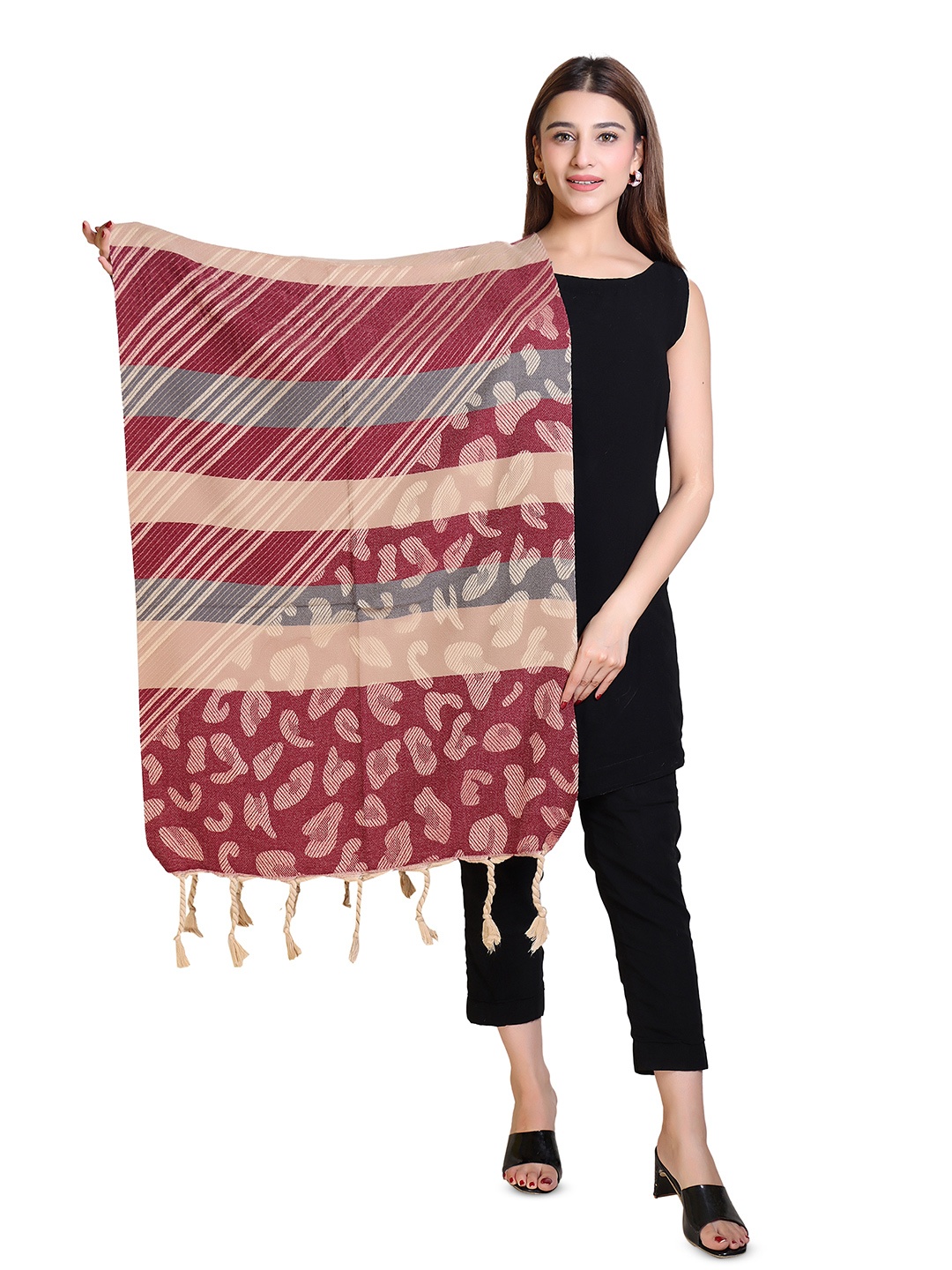

Oswal International Women Ethnic Motifs Printed Acrylic Shawl, Red