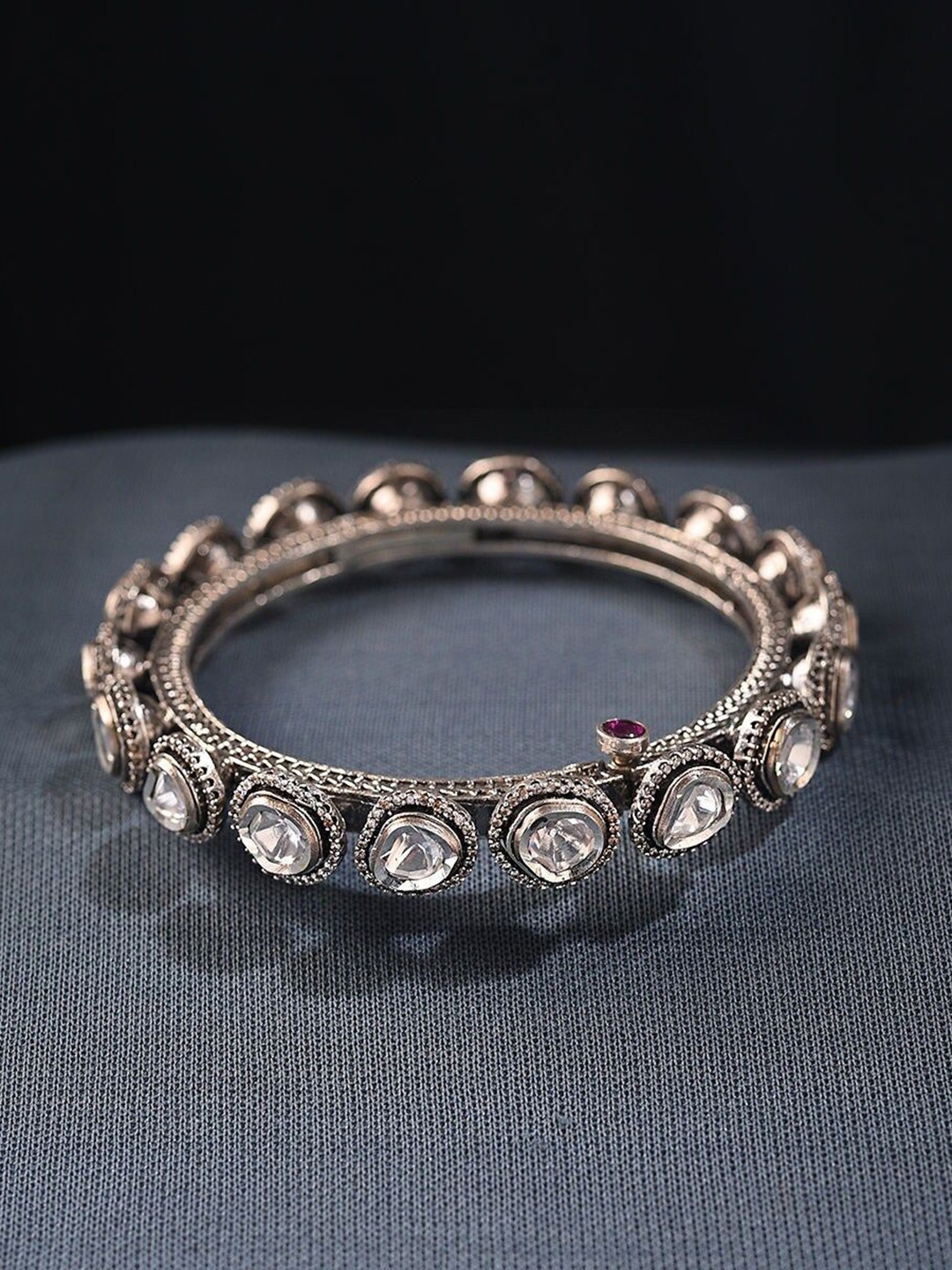 

JAYPORE Kundan Stone Studded Bangles, Silver